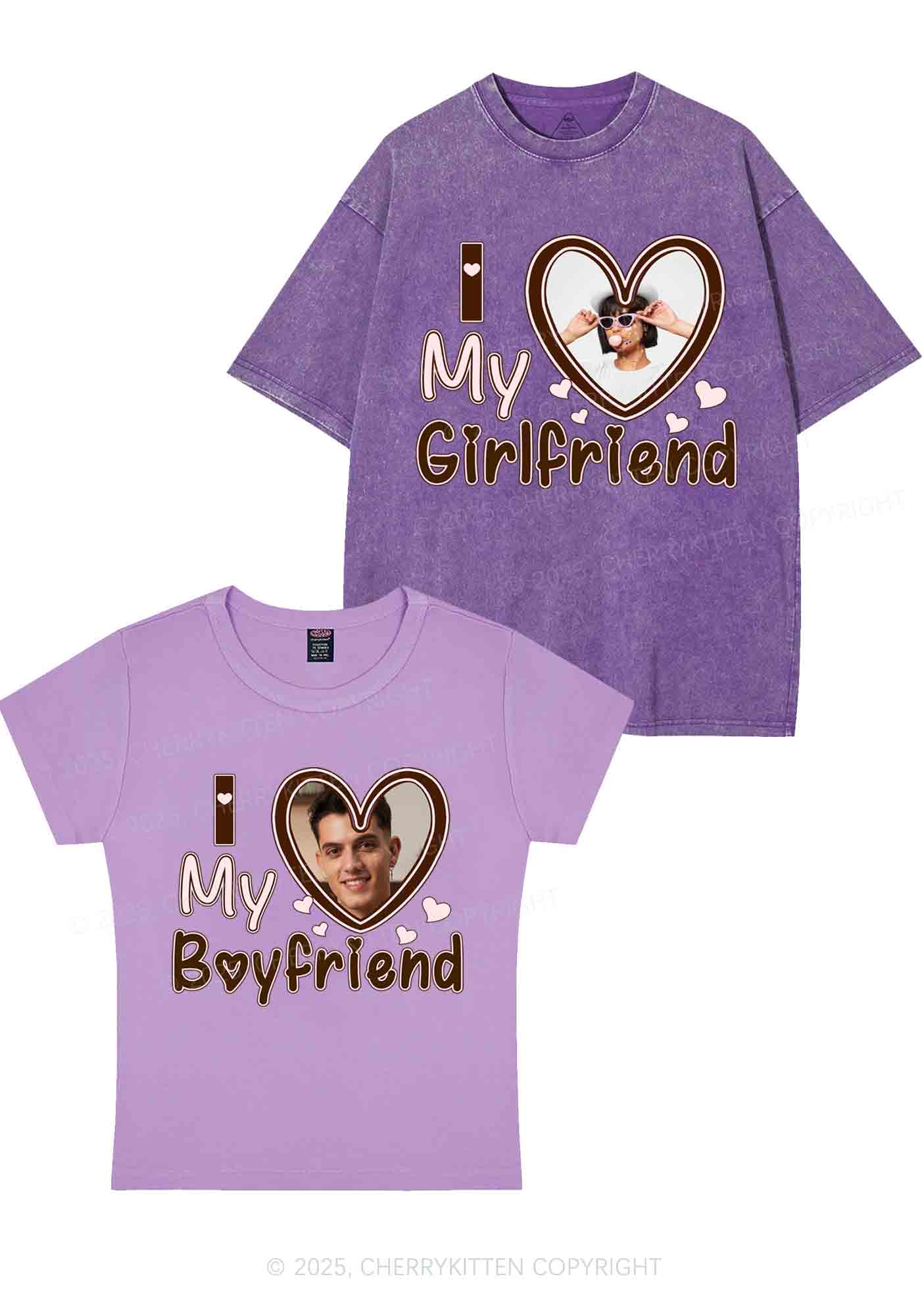 Custom BF GF Brown Heart Y2K Valentine's Day Couple Shirt Cherrykitten - Image 9