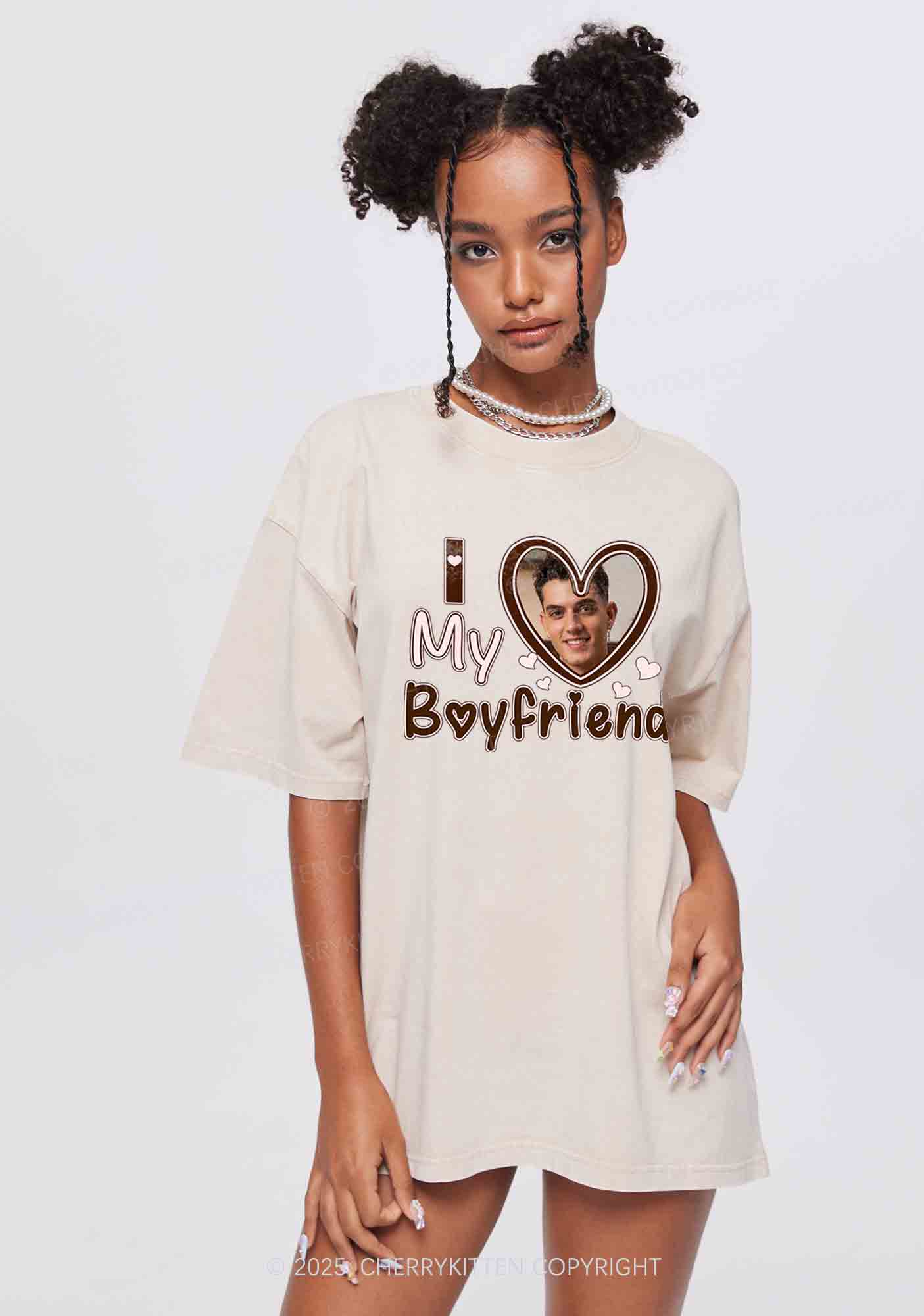 Custom BF GF Brown Heart Y2K Valentine's Day Washed Tee Cherrykitten - Image 3