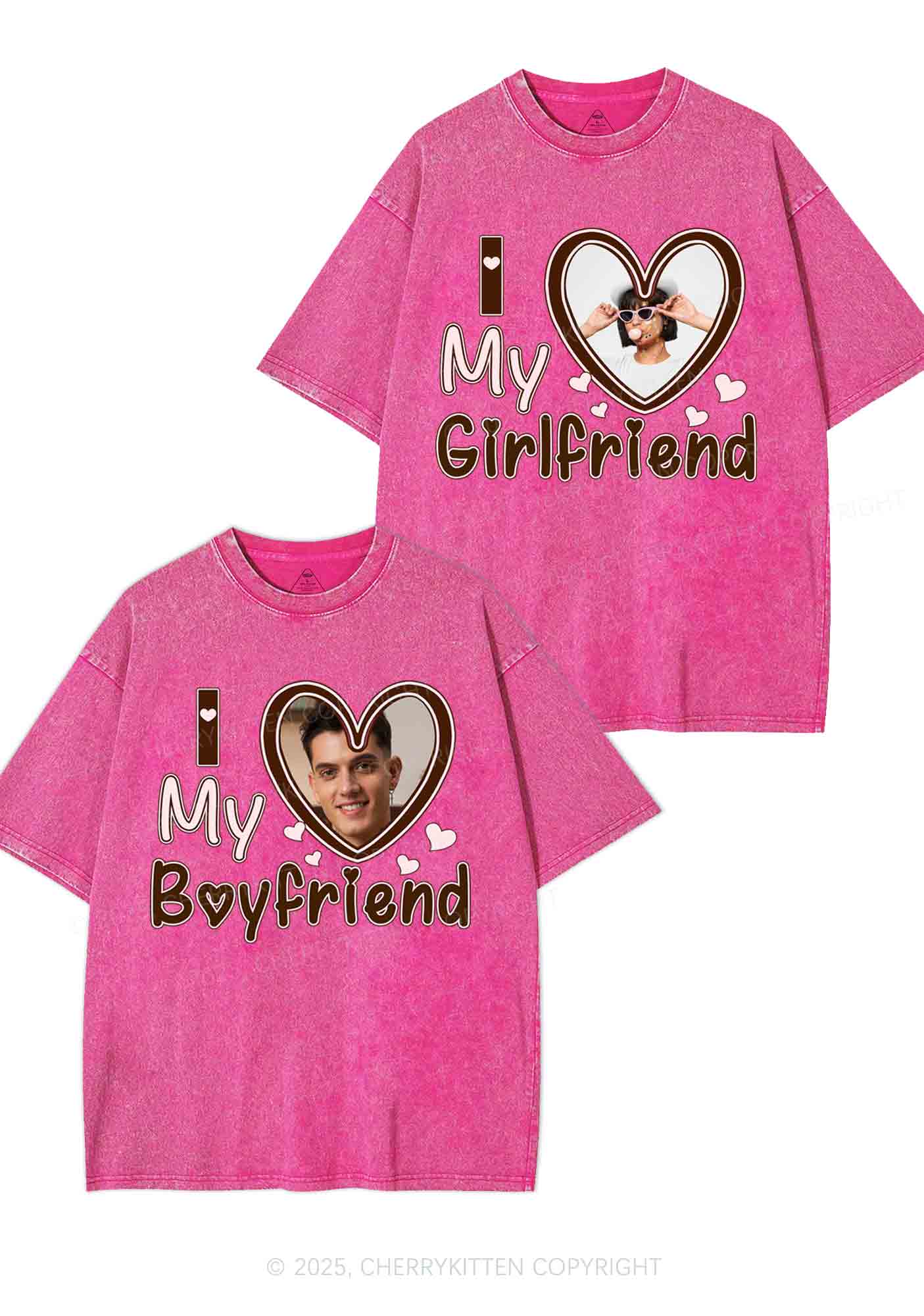 Custom BF GF Brown Heart Y2K Valentine's Day Washed Tee Cherrykitten - Image 5