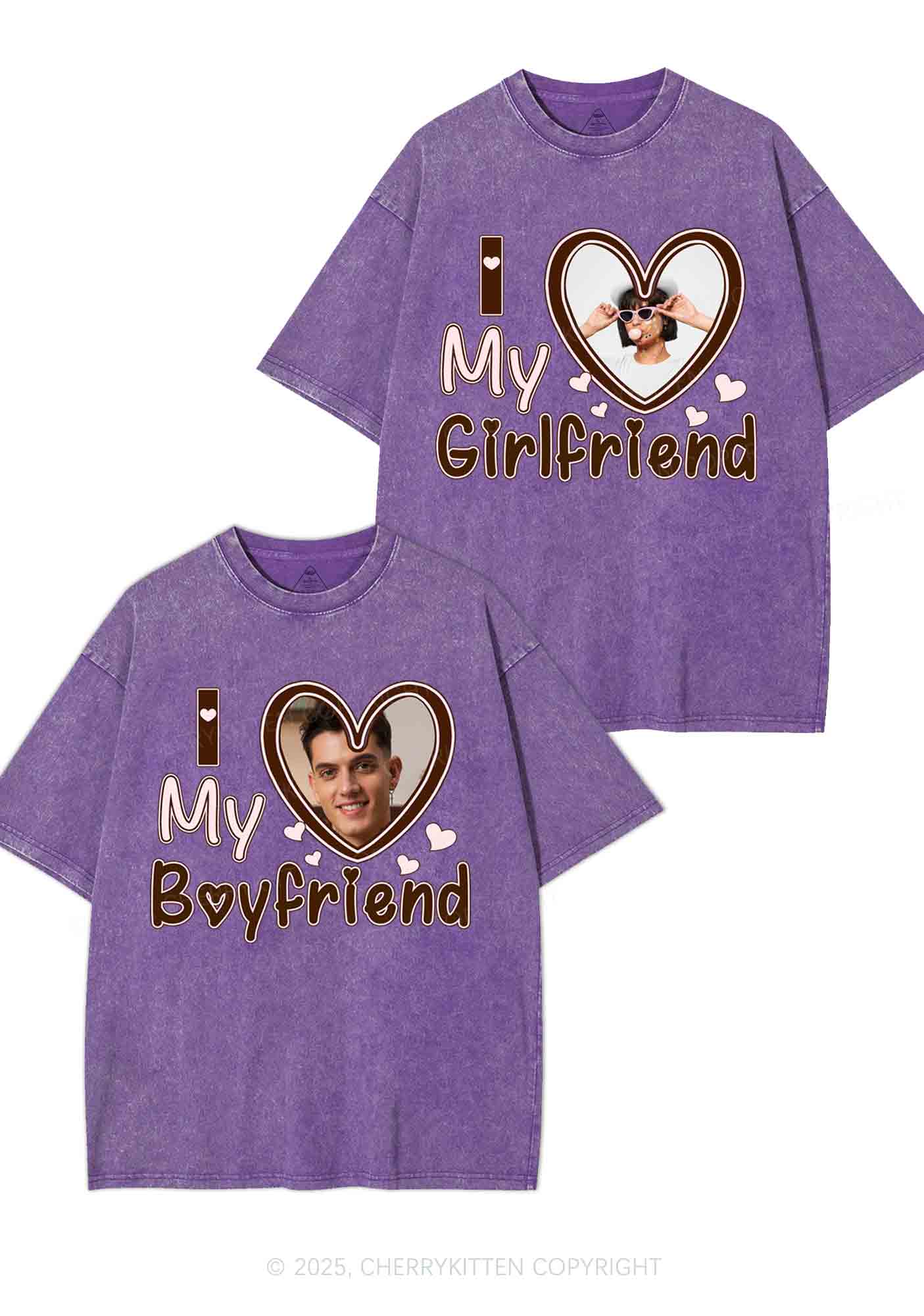 Custom BF GF Brown Heart Y2K Valentine's Day Washed Tee Cherrykitten - Image 6
