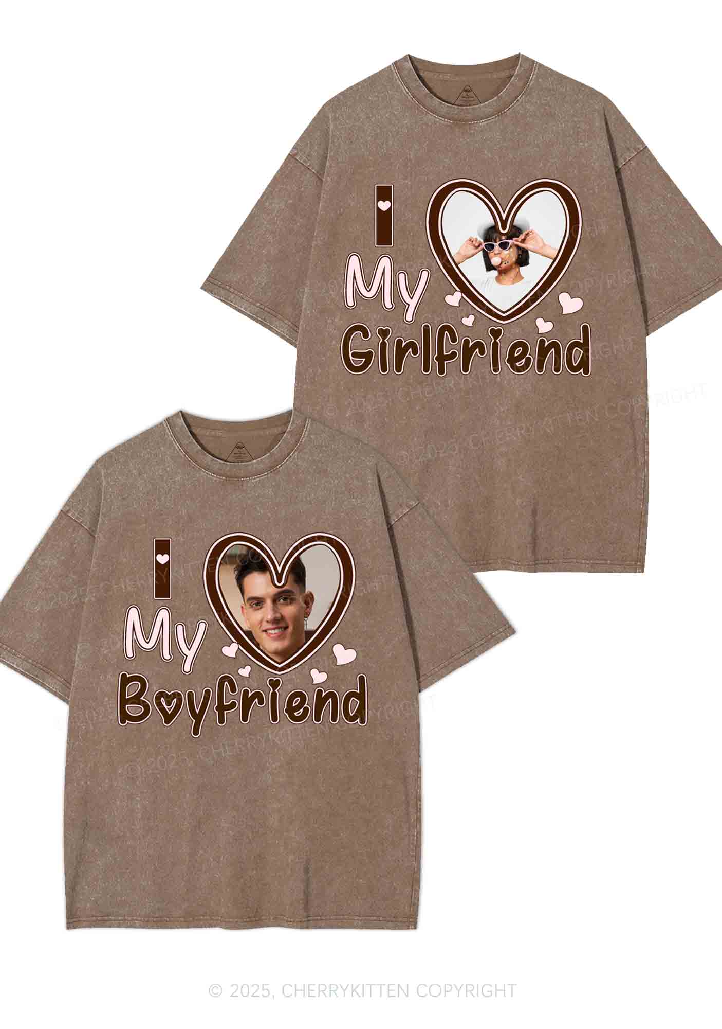 Custom BF GF Brown Heart Y2K Valentine's Day Washed Tee Cherrykitten - Image 7