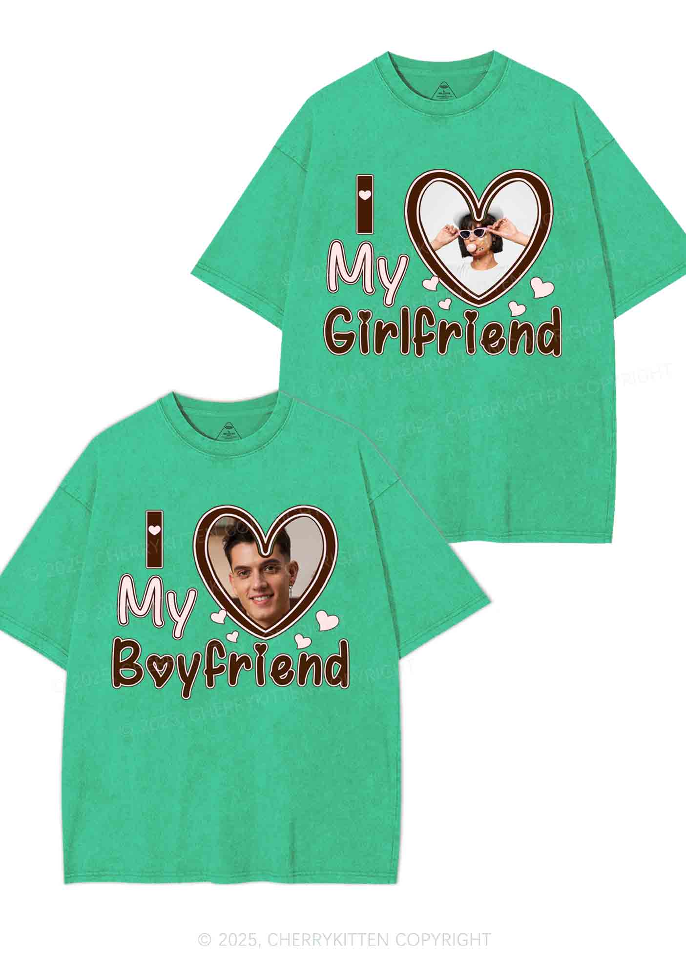Custom BF GF Brown Heart Y2K Valentine's Day Washed Tee Cherrykitten - Image 8