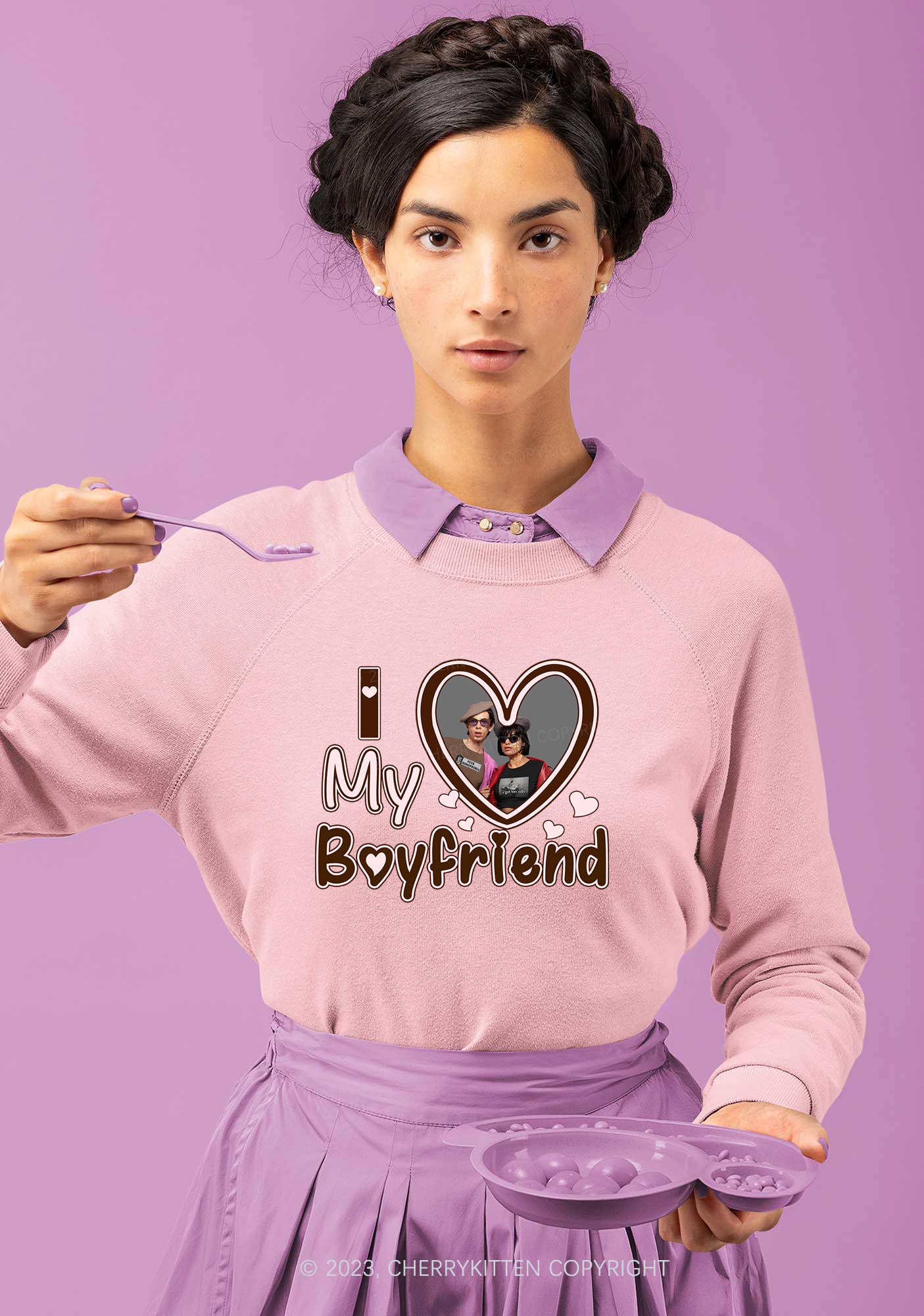 Custom BF&GF Photo Brown Heart Y2K Sweatshirt Cherrykitten - Image 2