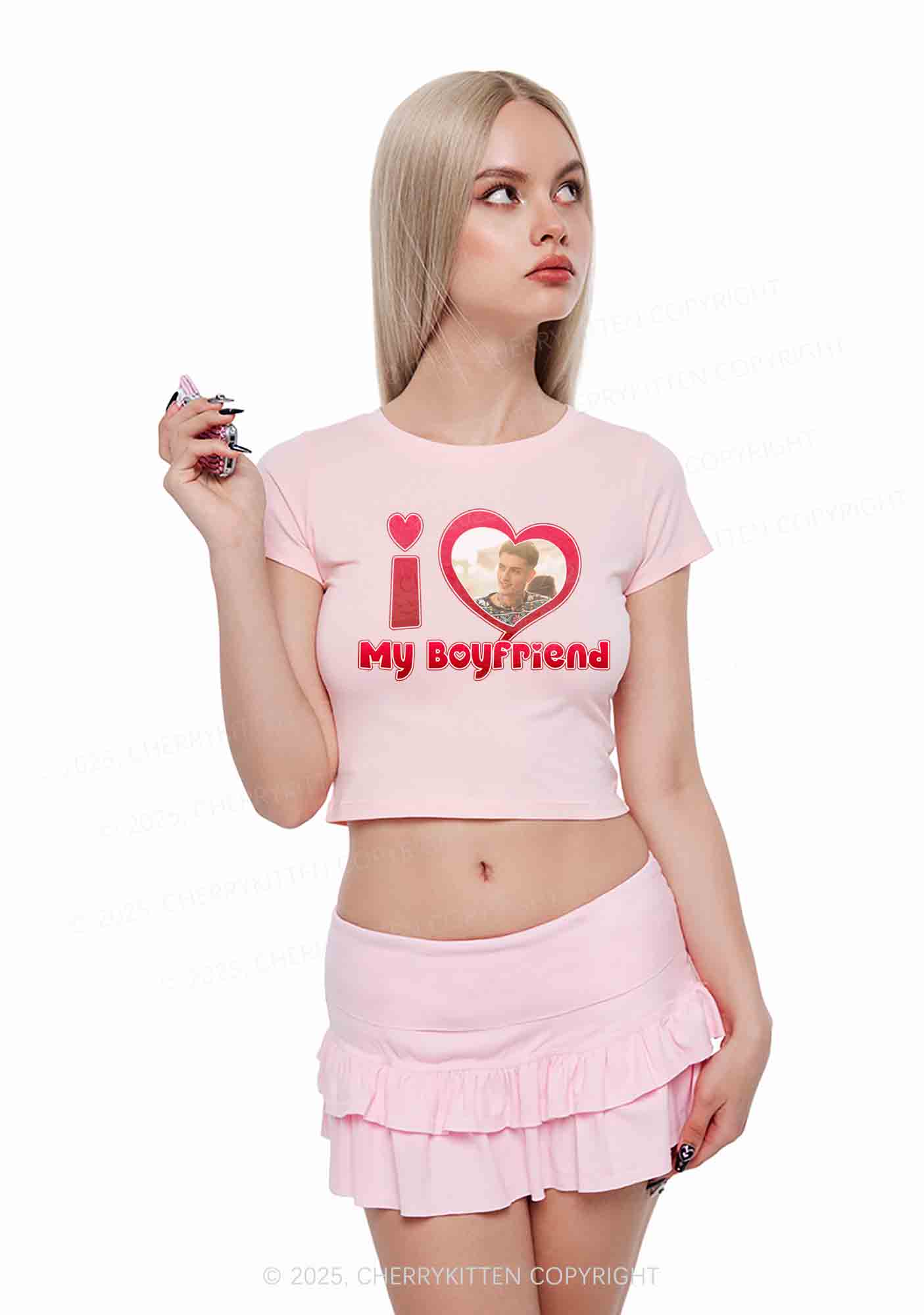 Custom BF GF Red Heart Y2K Valentine's Day Baby Tee Cherrykitten - Image 2