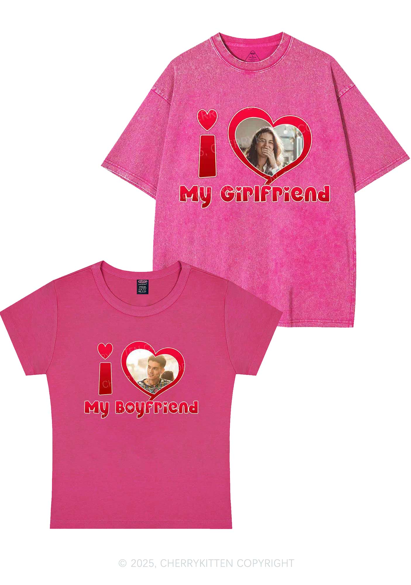 Custom BF GF Red Heart Y2K Valentine's Day Couple Shirt Cherrykitten - Image 11