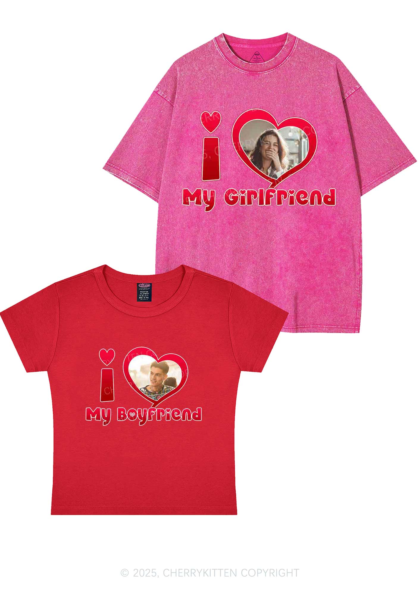 Custom BF GF Red Heart Y2K Valentine's Day Couple Shirt Cherrykitten - Image 12