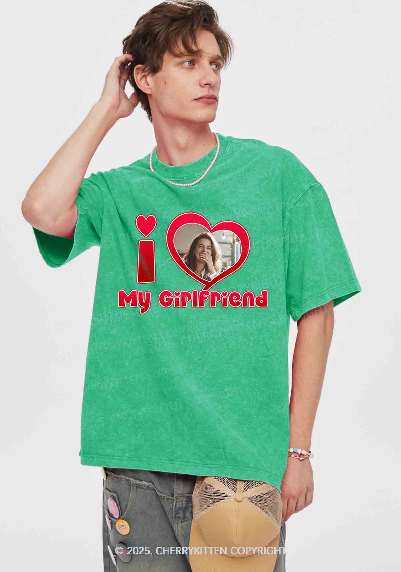 Custom BF GF Red Heart Y2K Valentine's Day Washed Tee Cherrykitten - Image 3