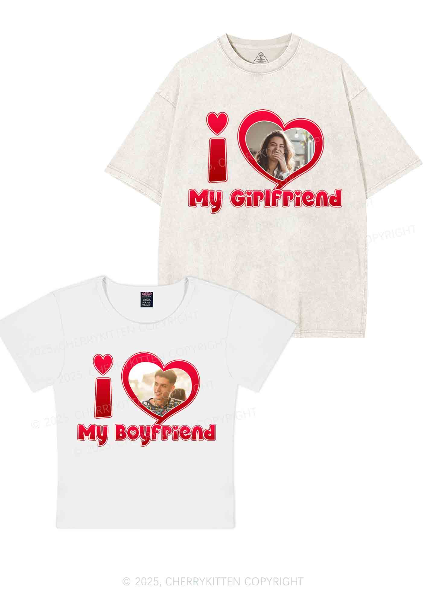 Custom BF GF Red Heart Y2K Valentine's Day Couple Shirt Cherrykitten - Image 3