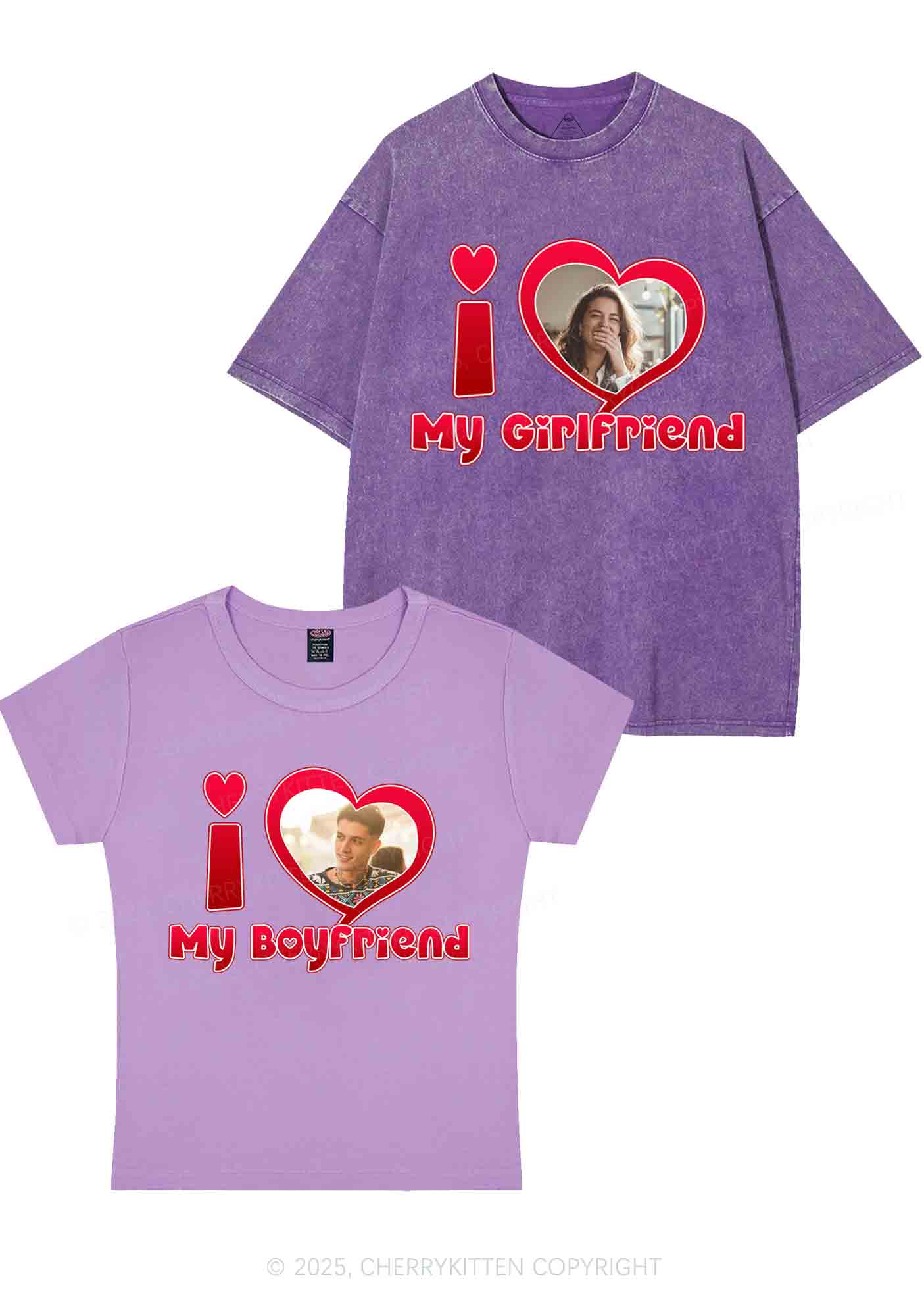 Custom BF GF Red Heart Y2K Valentine's Day Couple Shirt Cherrykitten - Image 4