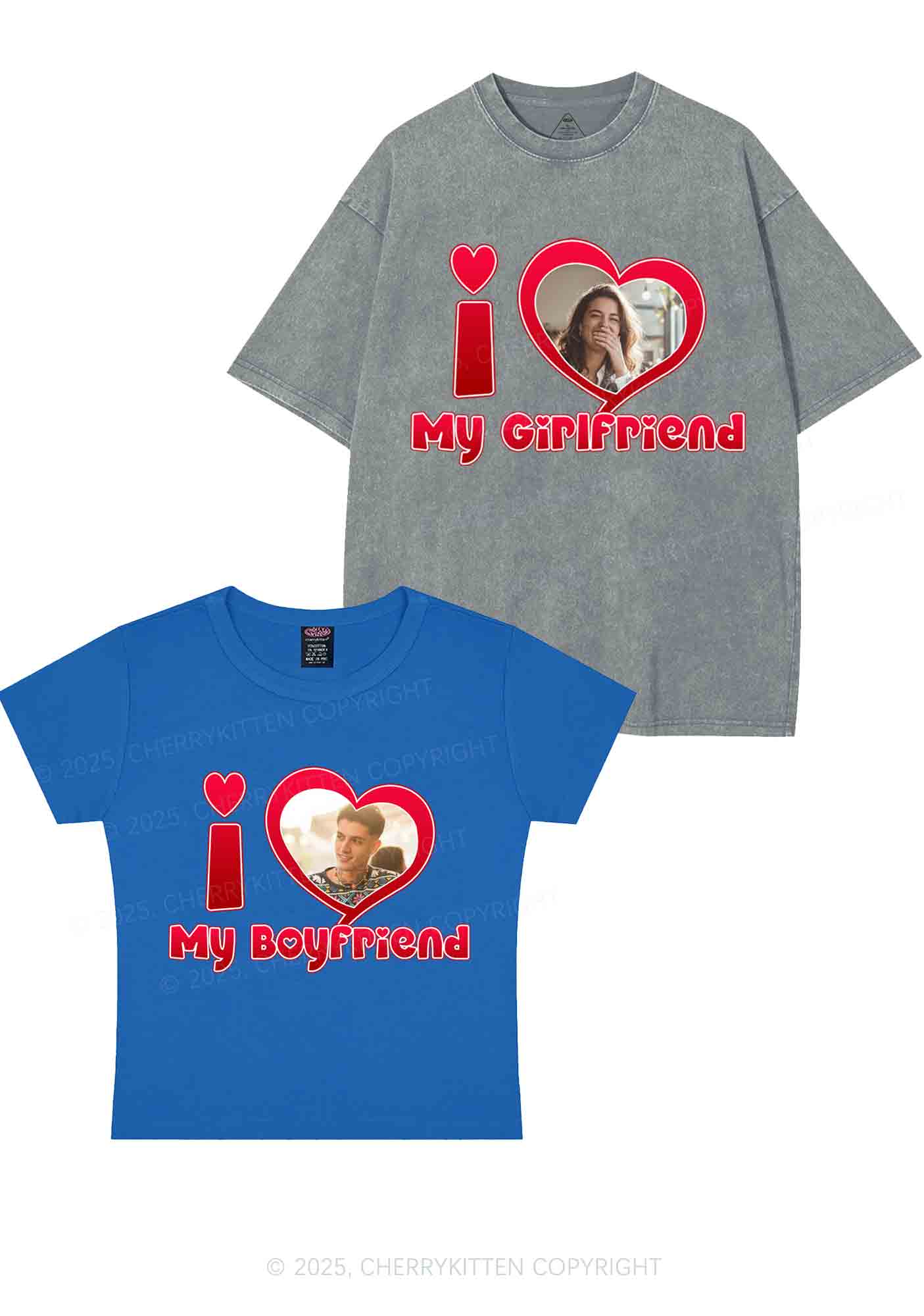 Custom BF GF Red Heart Y2K Valentine's Day Couple Shirt Cherrykitten - Image 6