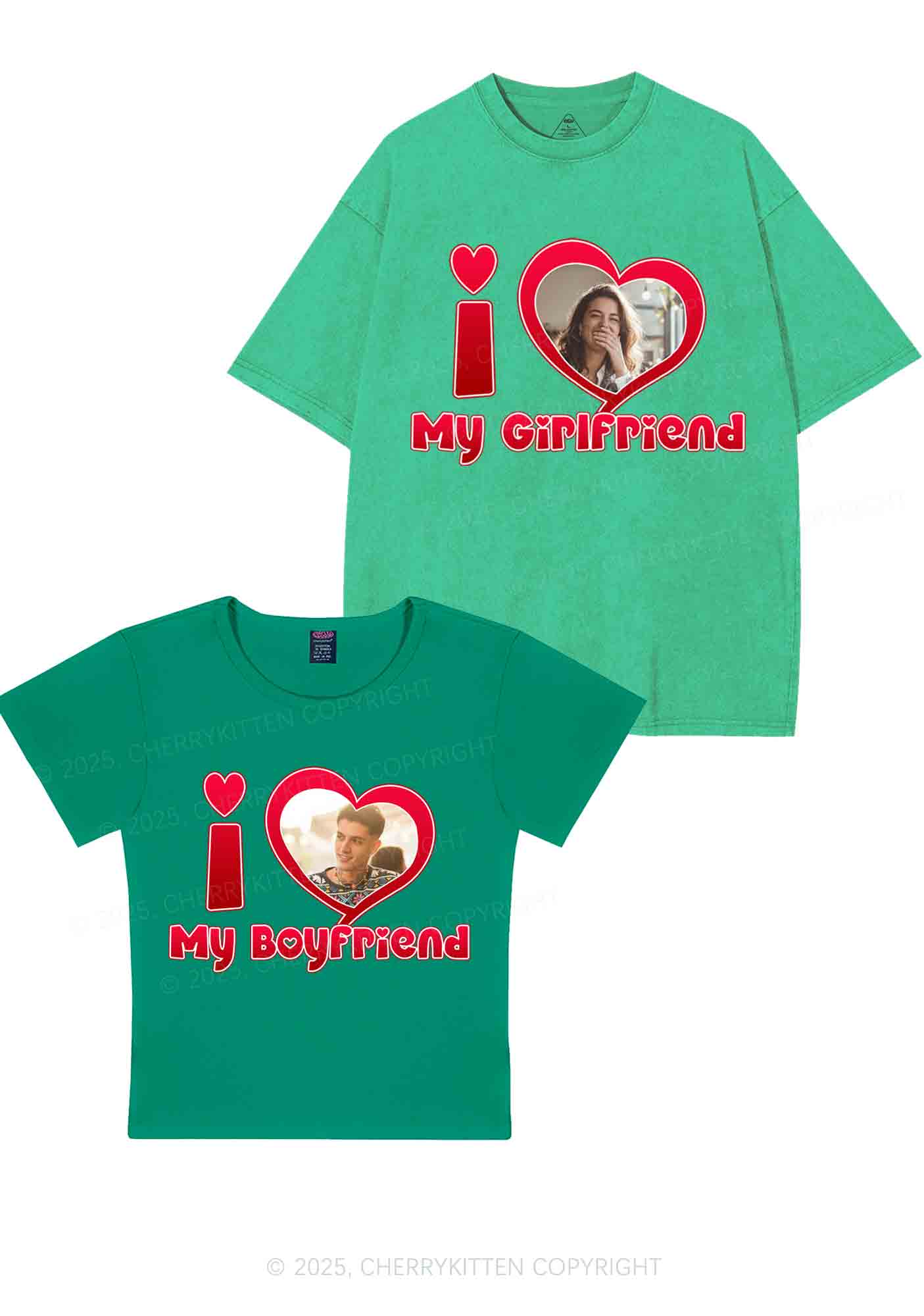 Custom BF GF Red Heart Y2K Valentine's Day Couple Shirt Cherrykitten - Image 7