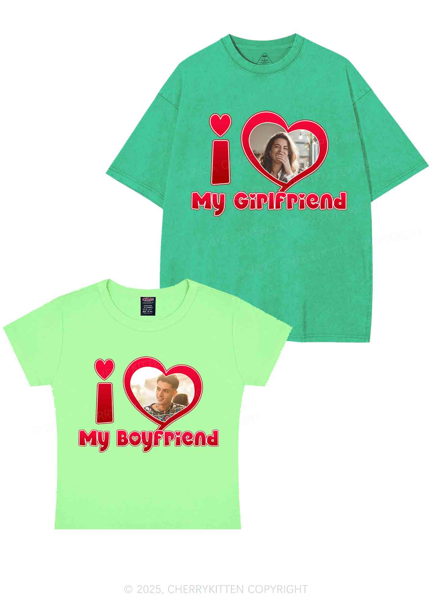 Custom BF GF Red Heart Y2K Valentine's Day Couple Shirt Cherrykitten - Image 8