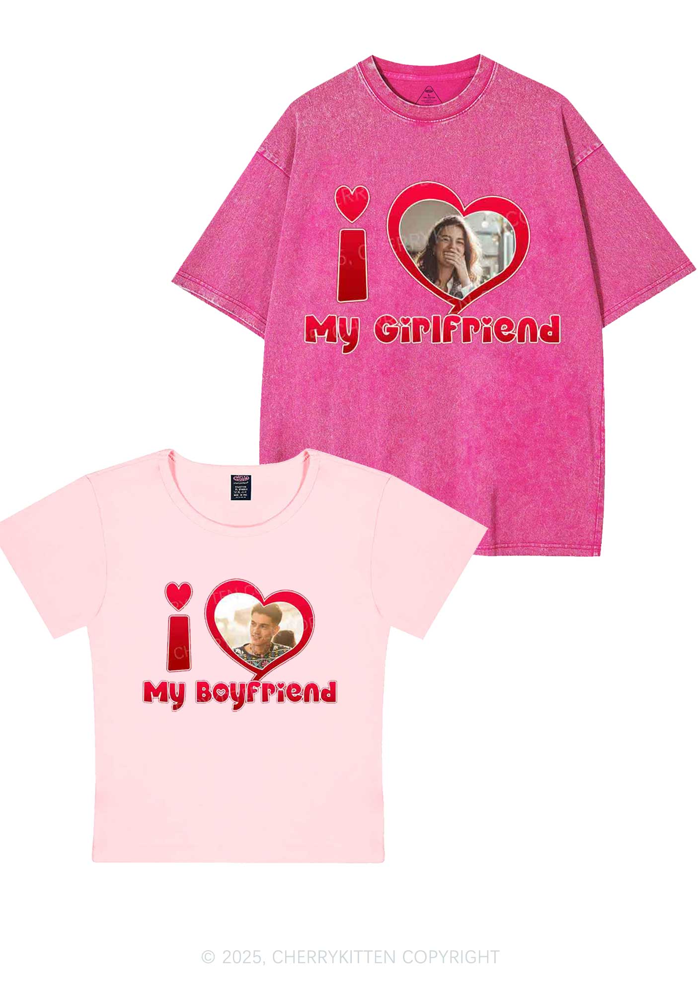 Custom BF GF Red Heart Y2K Valentine's Day Couple Shirt Cherrykitten - Image 9