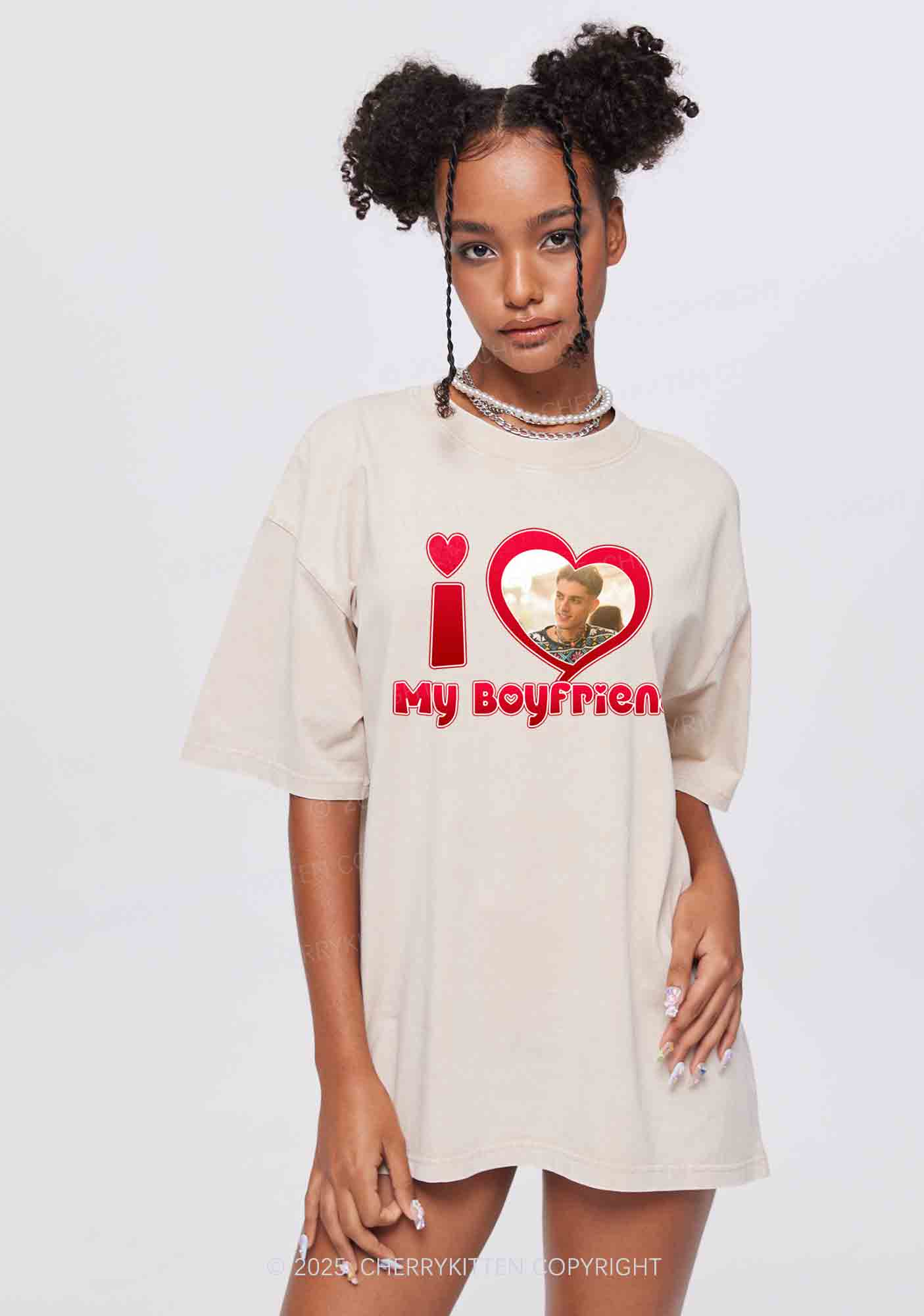 Custom BF GF Red Heart Y2K Valentine's Day Washed Tee Cherrykitten - Image 2