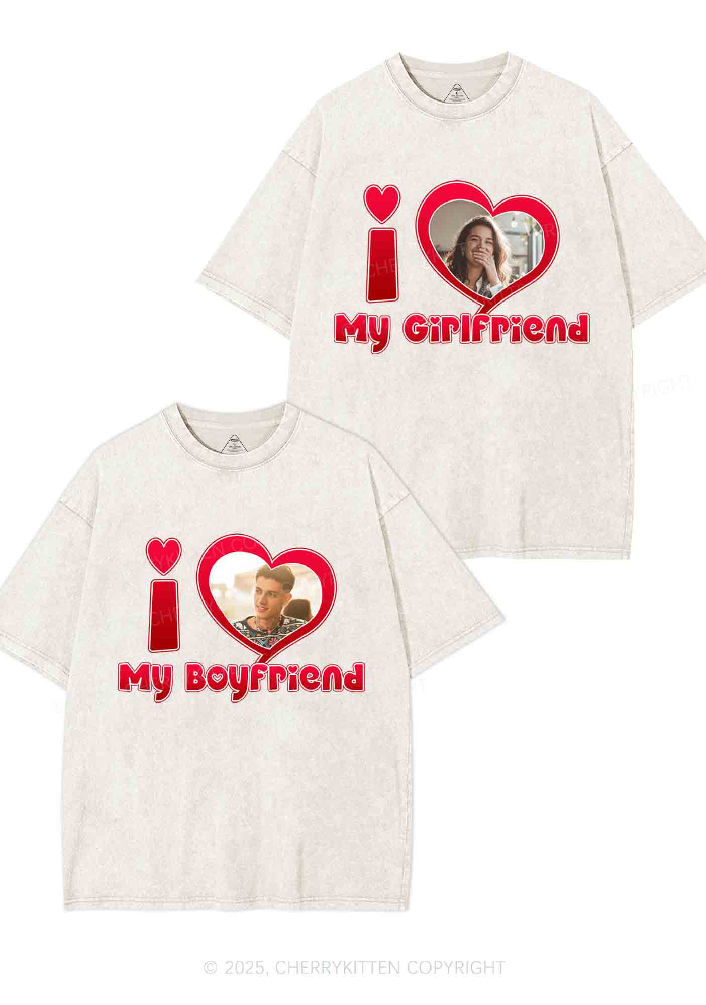 Custom BF GF Red Heart Y2K Valentine's Day Washed Tee Cherrykitten - Image 4