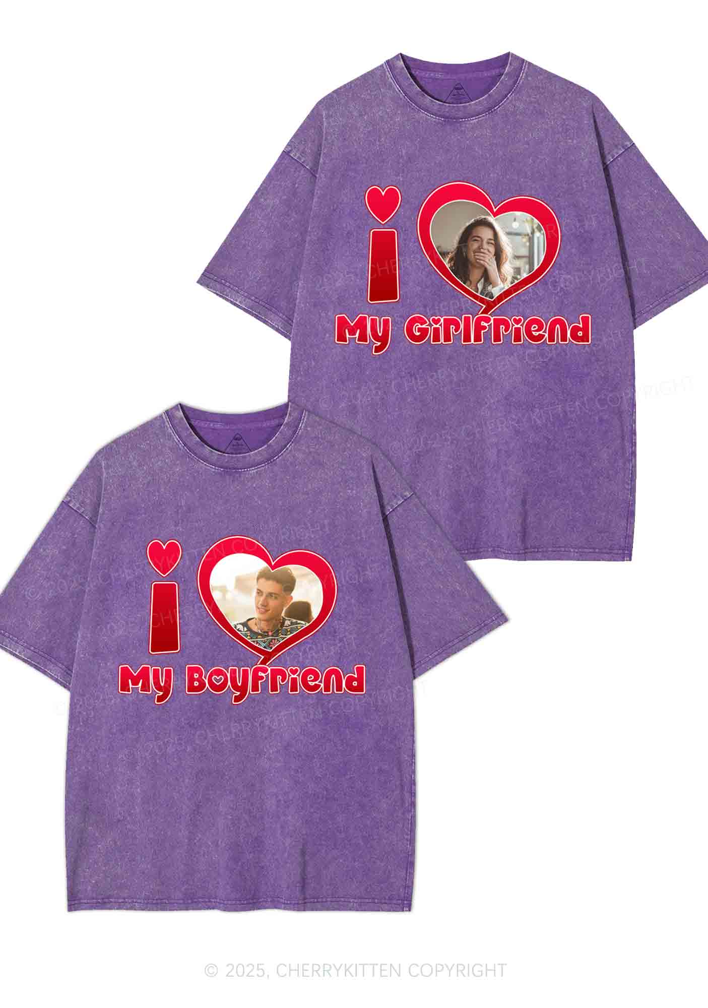 Custom BF GF Red Heart Y2K Valentine's Day Washed Tee Cherrykitten - Image 5