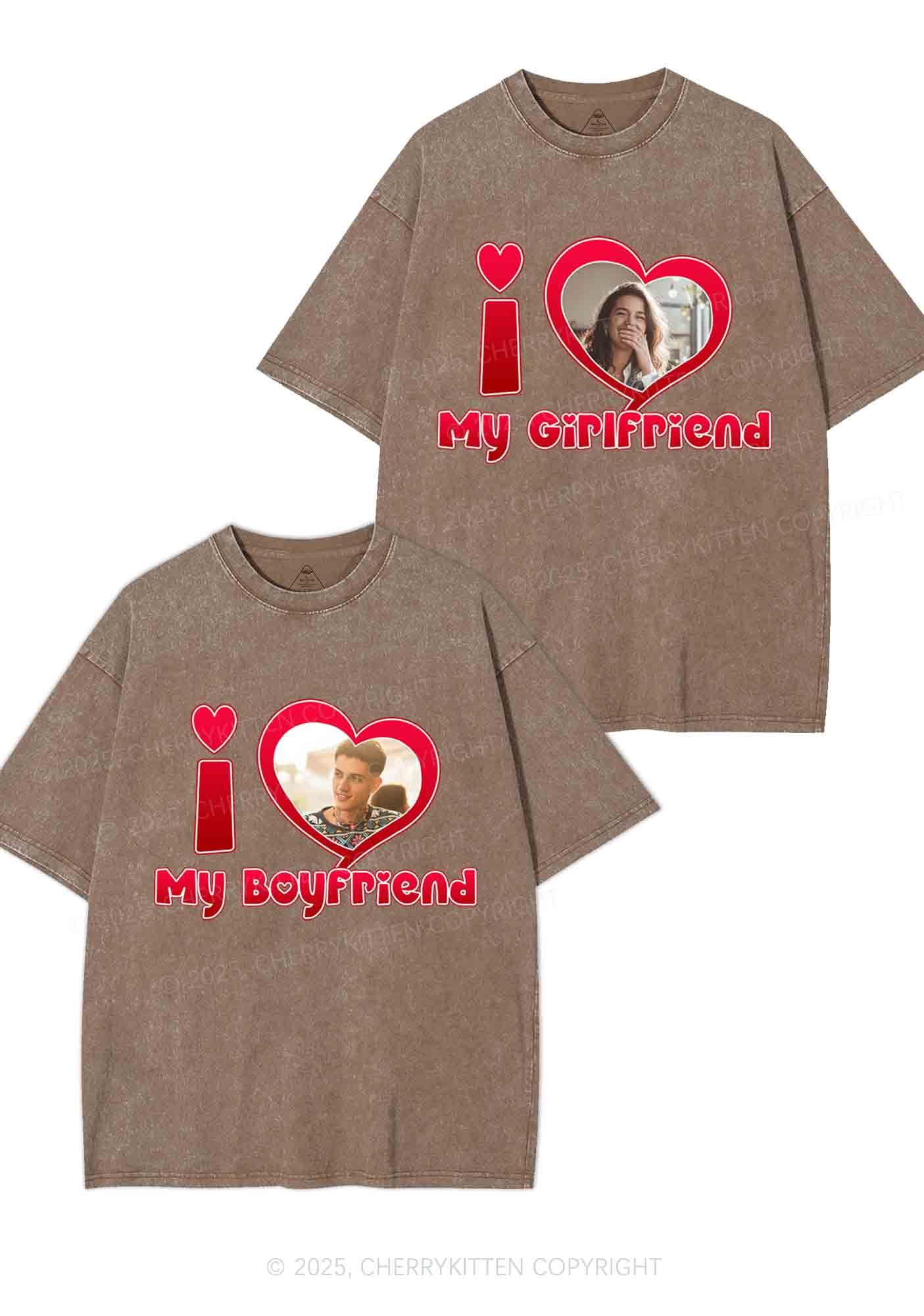 Custom BF GF Red Heart Y2K Valentine's Day Washed Tee Cherrykitten - Image 6