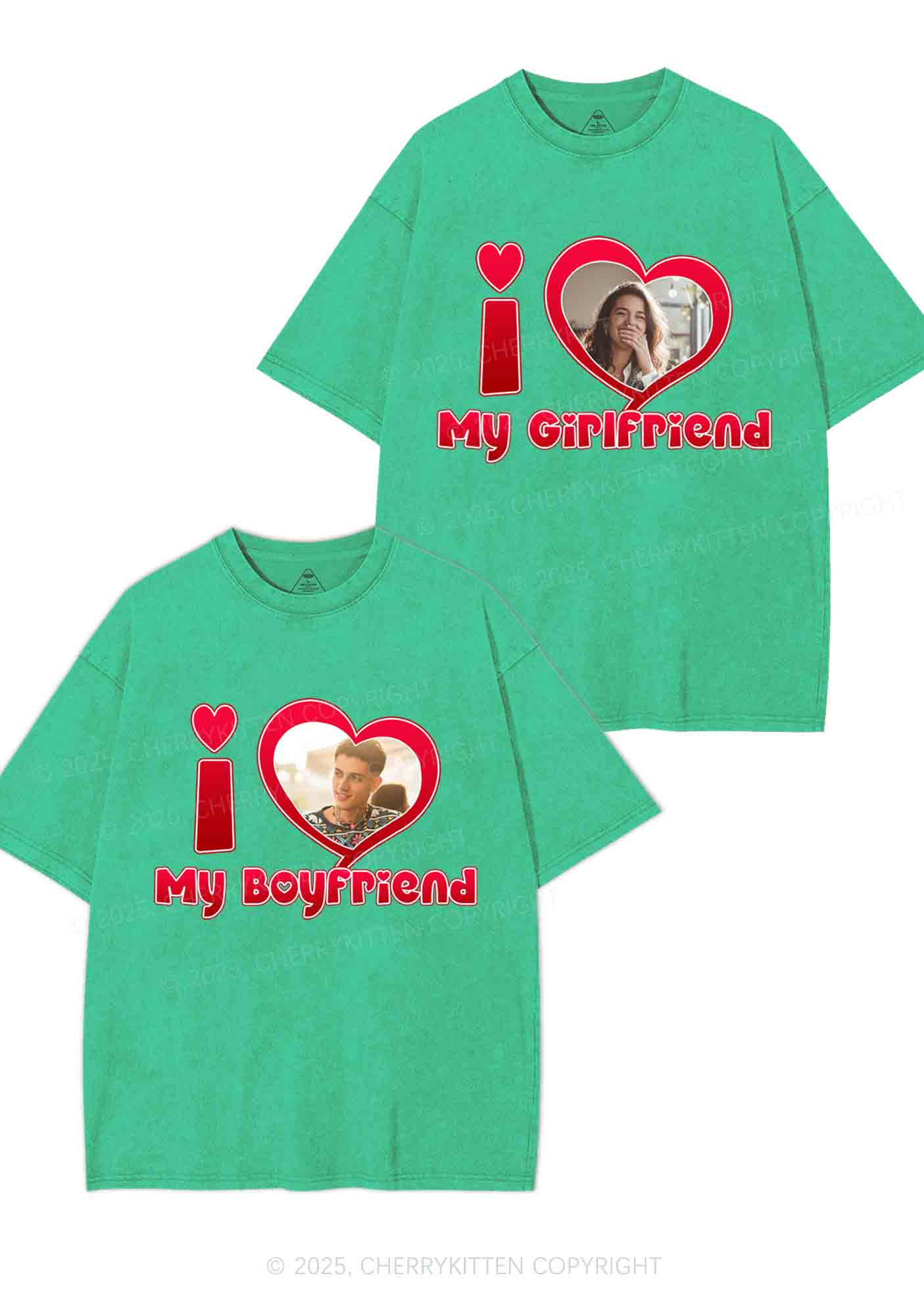 Custom BF GF Red Heart Y2K Valentine's Day Washed Tee Cherrykitten - Image 7