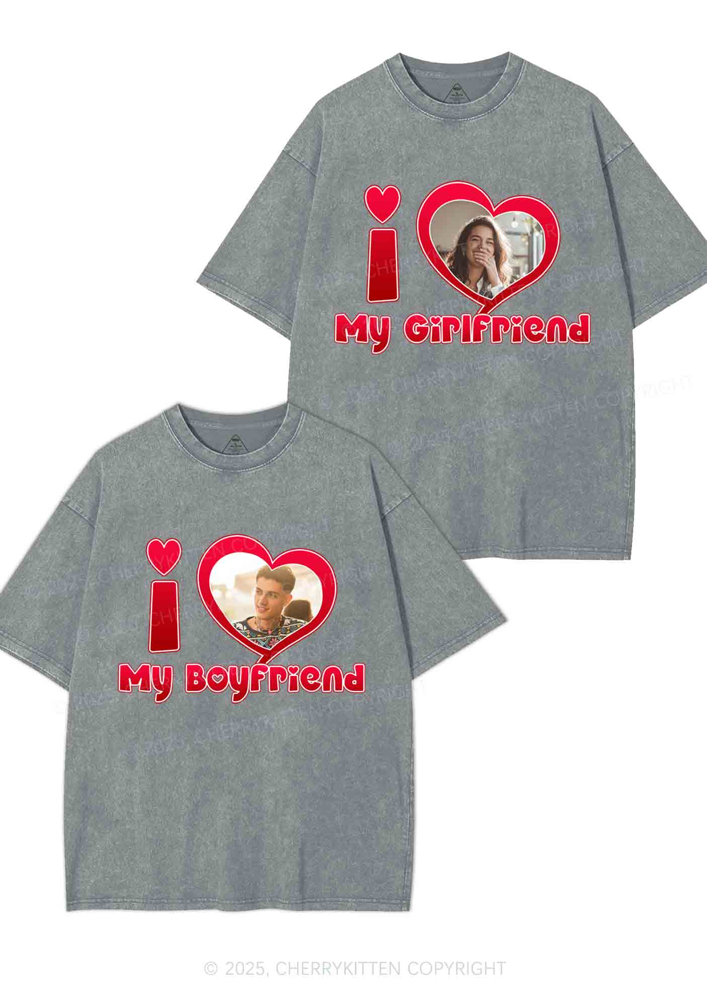 Custom BF GF Red Heart Y2K Valentine's Day Washed Tee Cherrykitten - Image 8