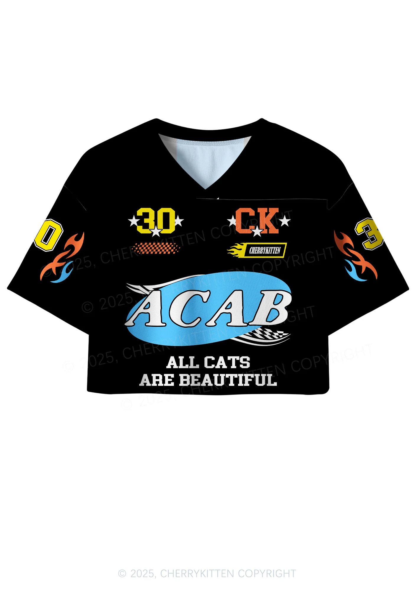 Custom Black ACAB Cats Y2K Crop Sport Jersey Shirts Cherrykitten - Image 2
