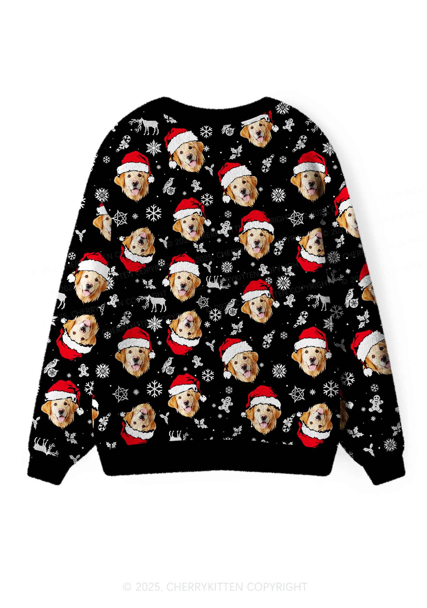 Custom Black Christmas Dog Face Y2K Christmas Cardigan Knit Sweatshirt Cherrykitten - Image 2