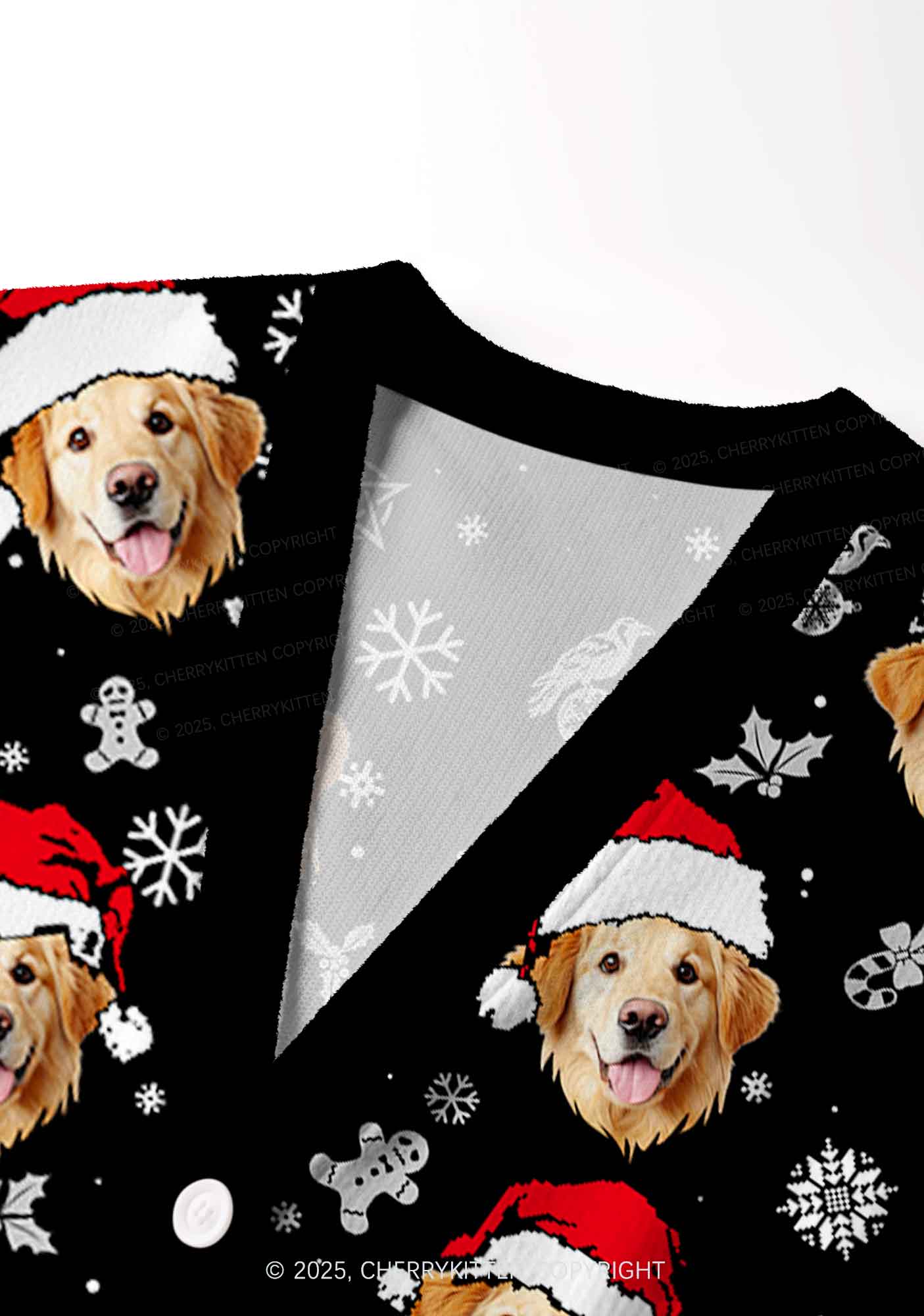 Custom Black Christmas Dog Face Y2K Christmas Cardigan Knit Sweatshirt Cherrykitten - Image 5