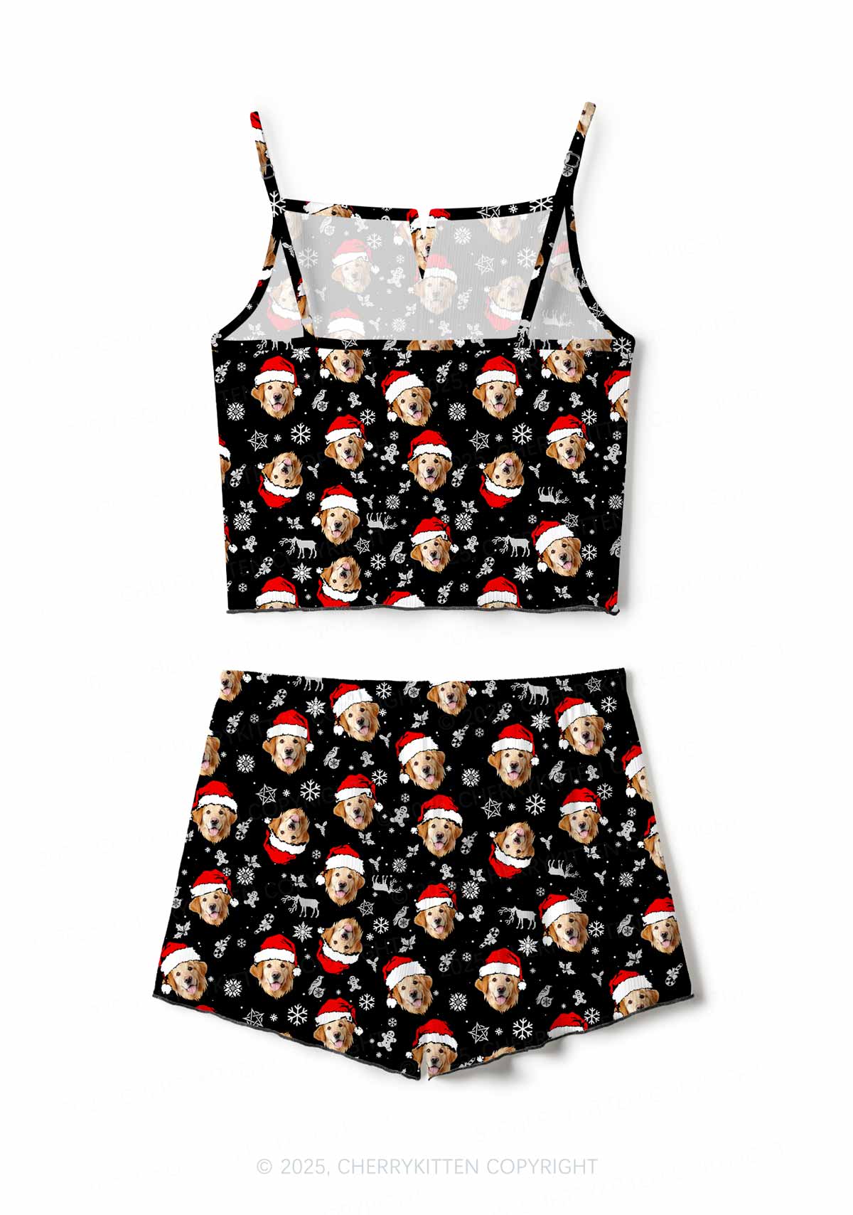 Custom Black Christmas Dog Face Y2K Print Cami Shorts Pajama Set Cherrykitten - Image 3