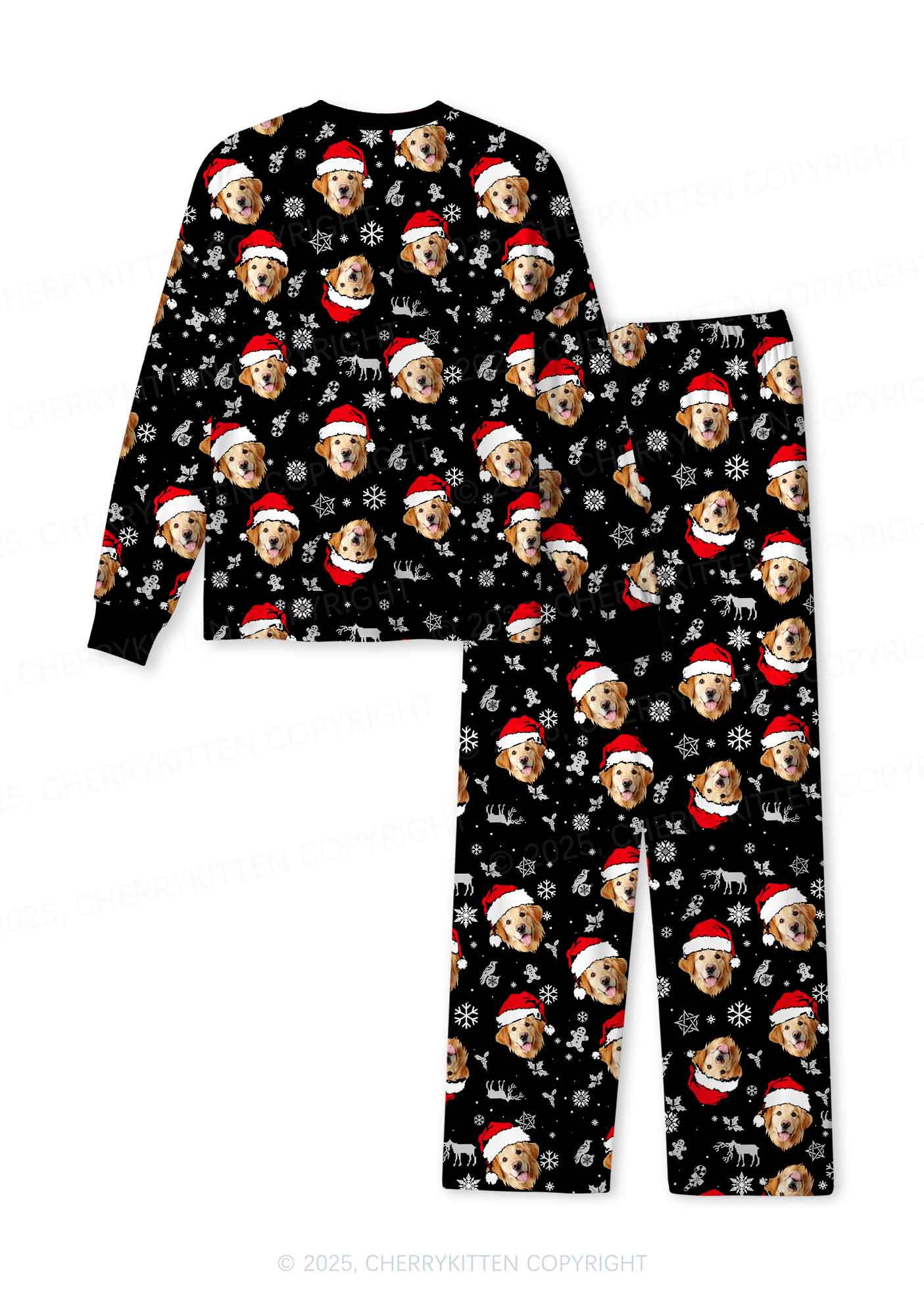 Custom Black Christmas Dog Face Y2K Print Long Sleeve Pajama Set Cherrykitten - Image 3