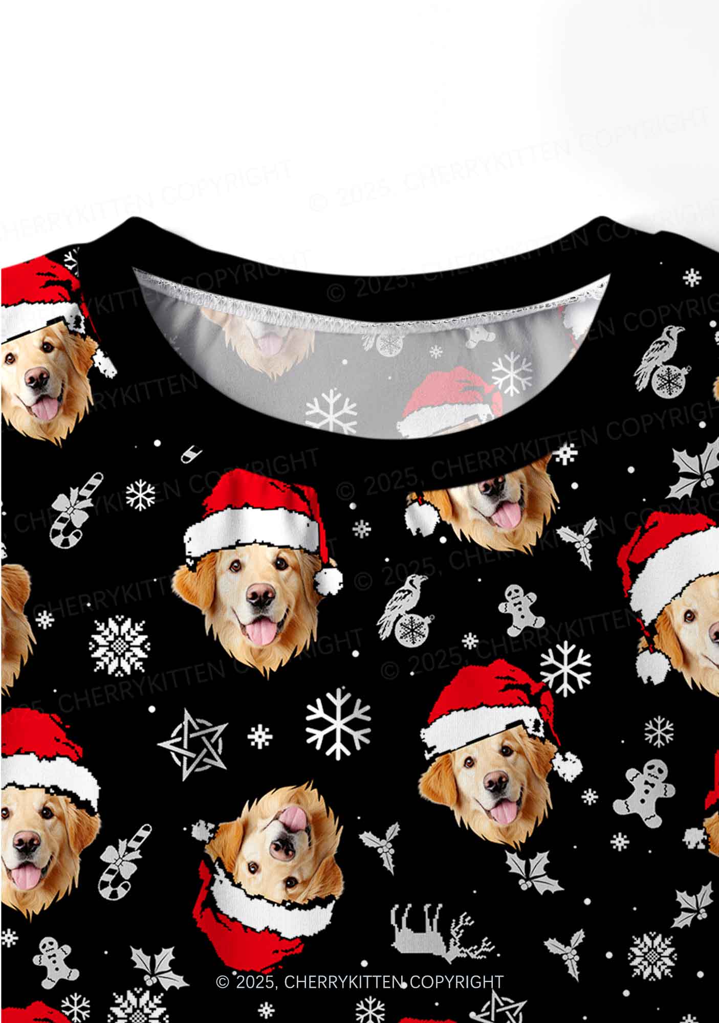 Custom Black Christmas Dog Face Y2K Print Long Sleeve Pajama Set Cherrykitten - Image 4