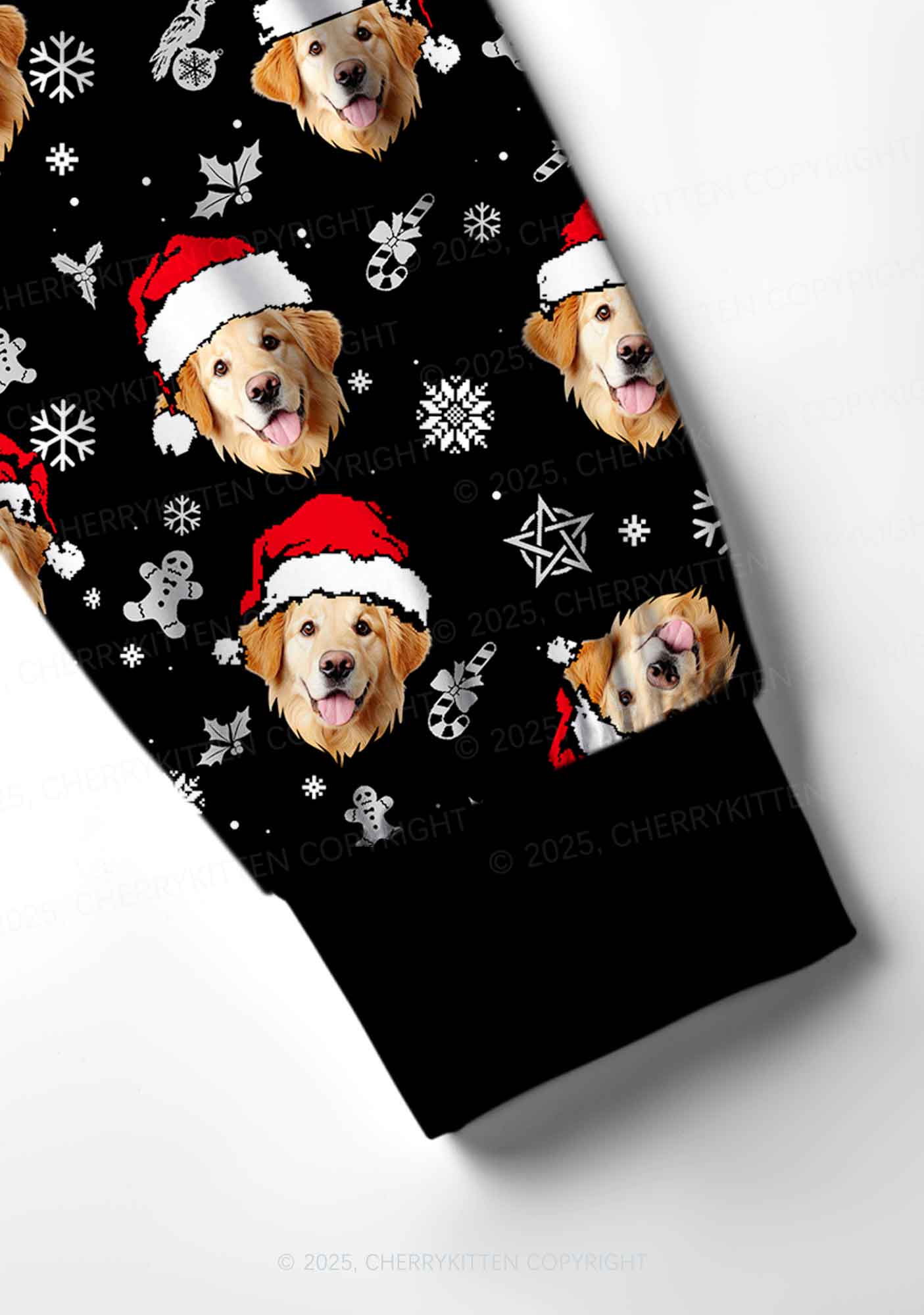 Custom Black Christmas Dog Face Y2K Print Long Sleeve Pajama Set Cherrykitten - Image 5