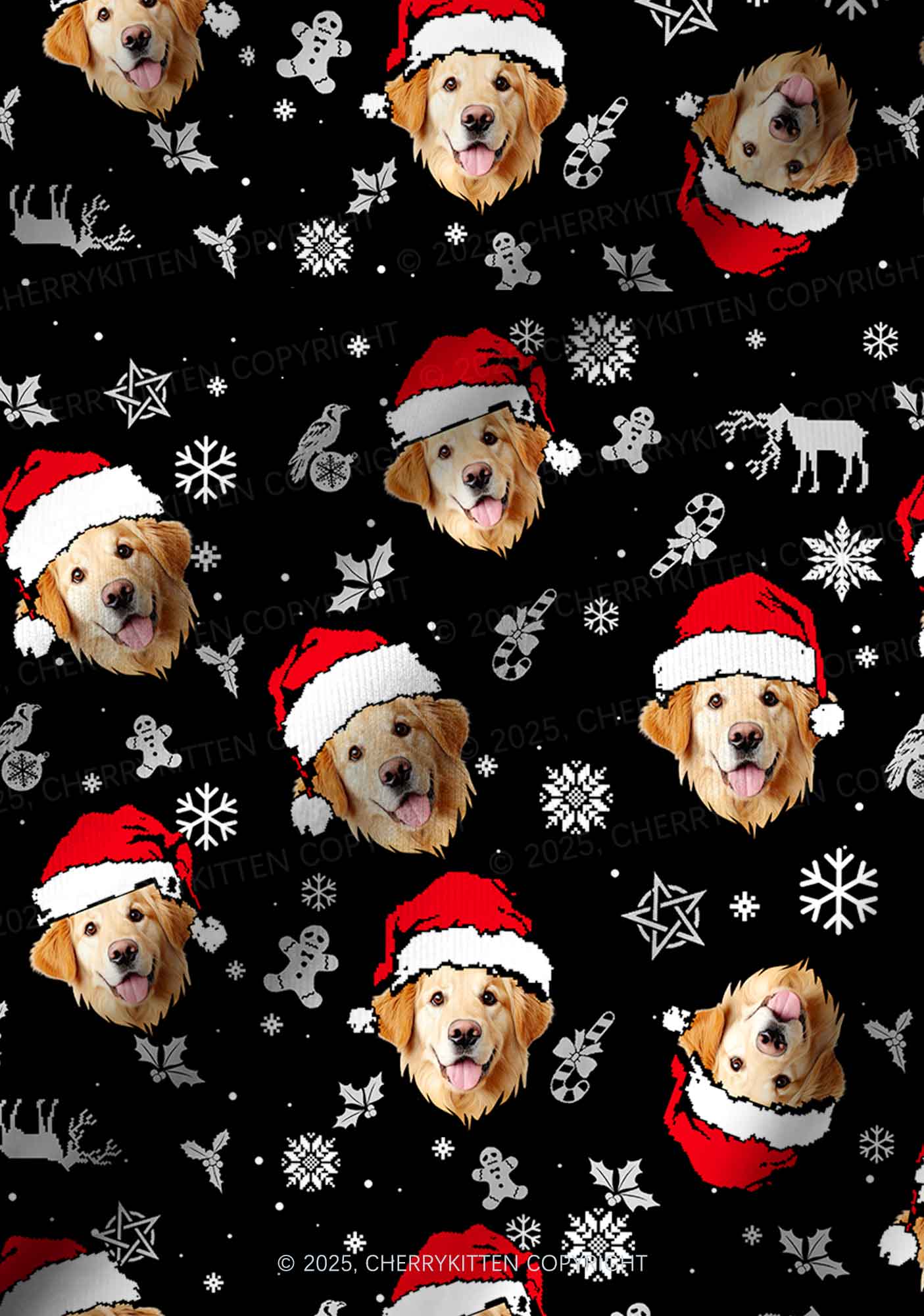 Custom Black Christmas Dog Face Y2K Print Long Sleeve Pajama Set Cherrykitten - Image 6