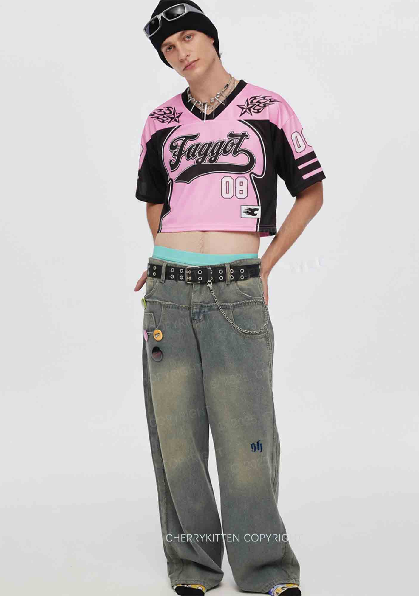 Custom Black Faggot Pride Y2K Crop Sport Jersey Shirts Cherrykitten - Image 2