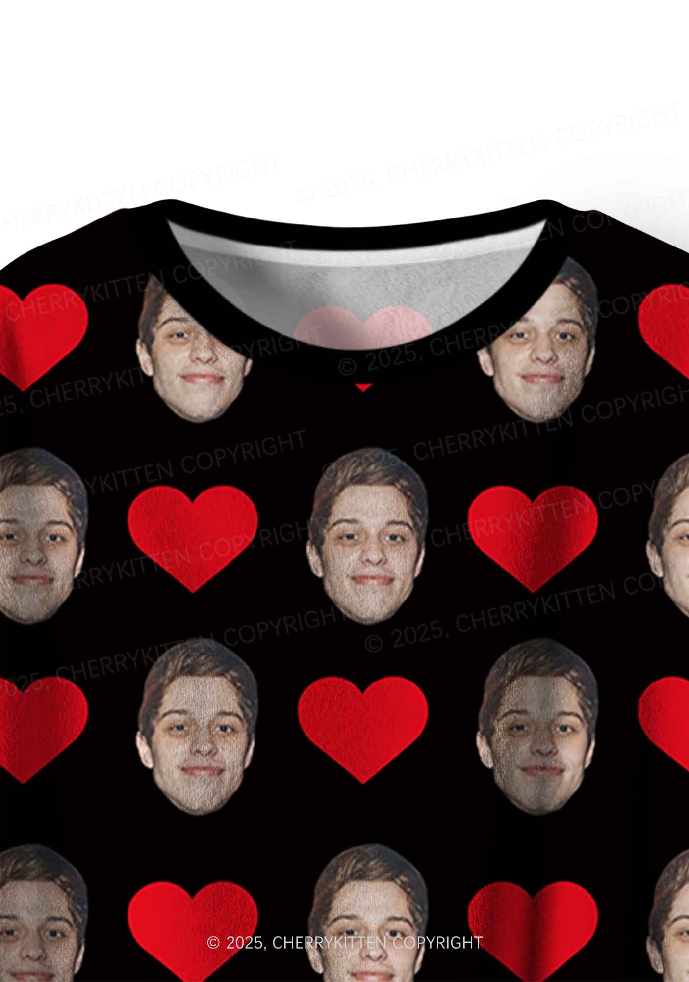 Custom Black Hearts Photo Y2K Valentine's Day Y2K Fleece Long Sleeve Pajama Set Cherrykitten - Image 4