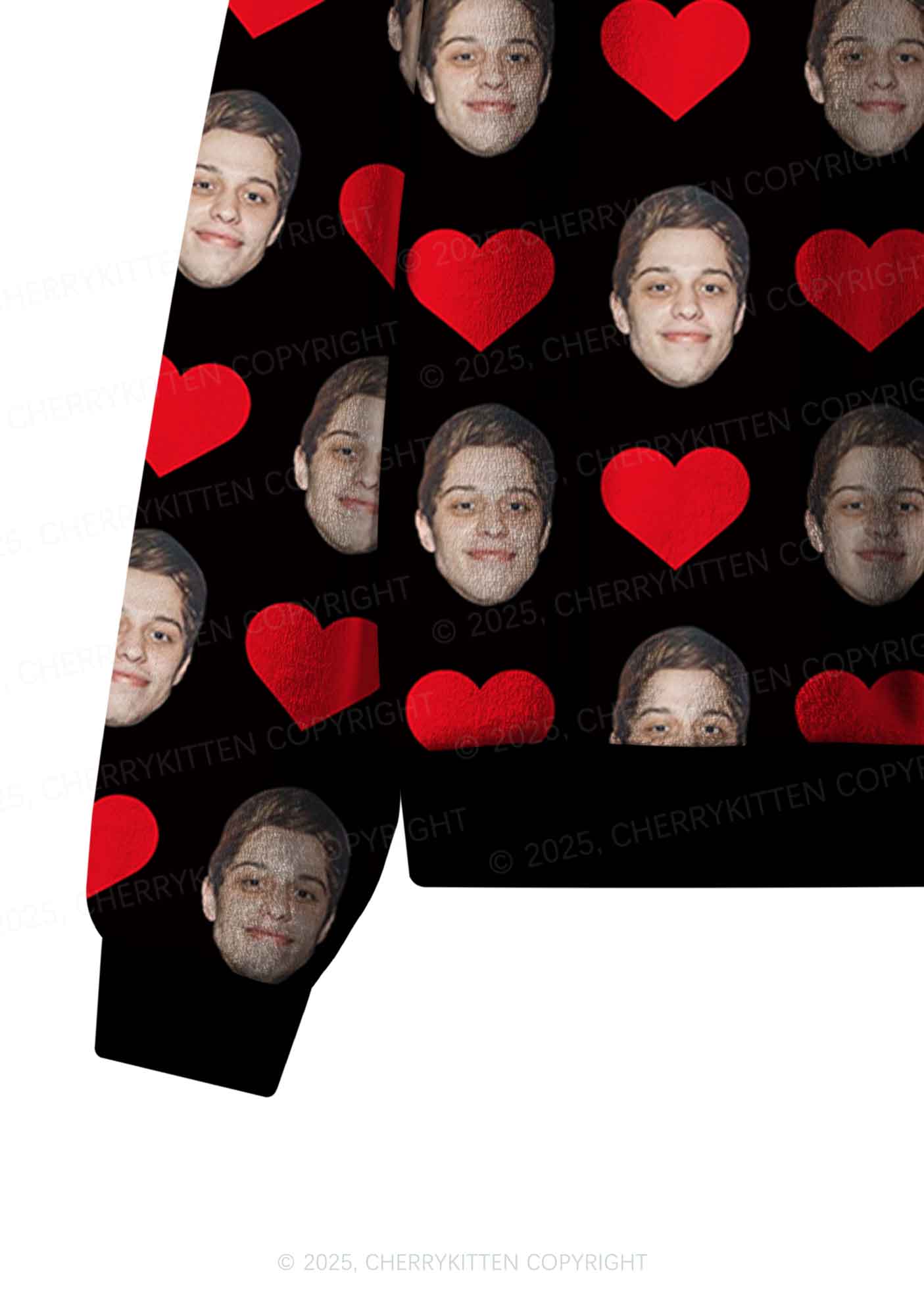 Custom Black Hearts Photo Y2K Valentine's Day Y2K Fleece Long Sleeve Pajama Set Cherrykitten - Image 5
