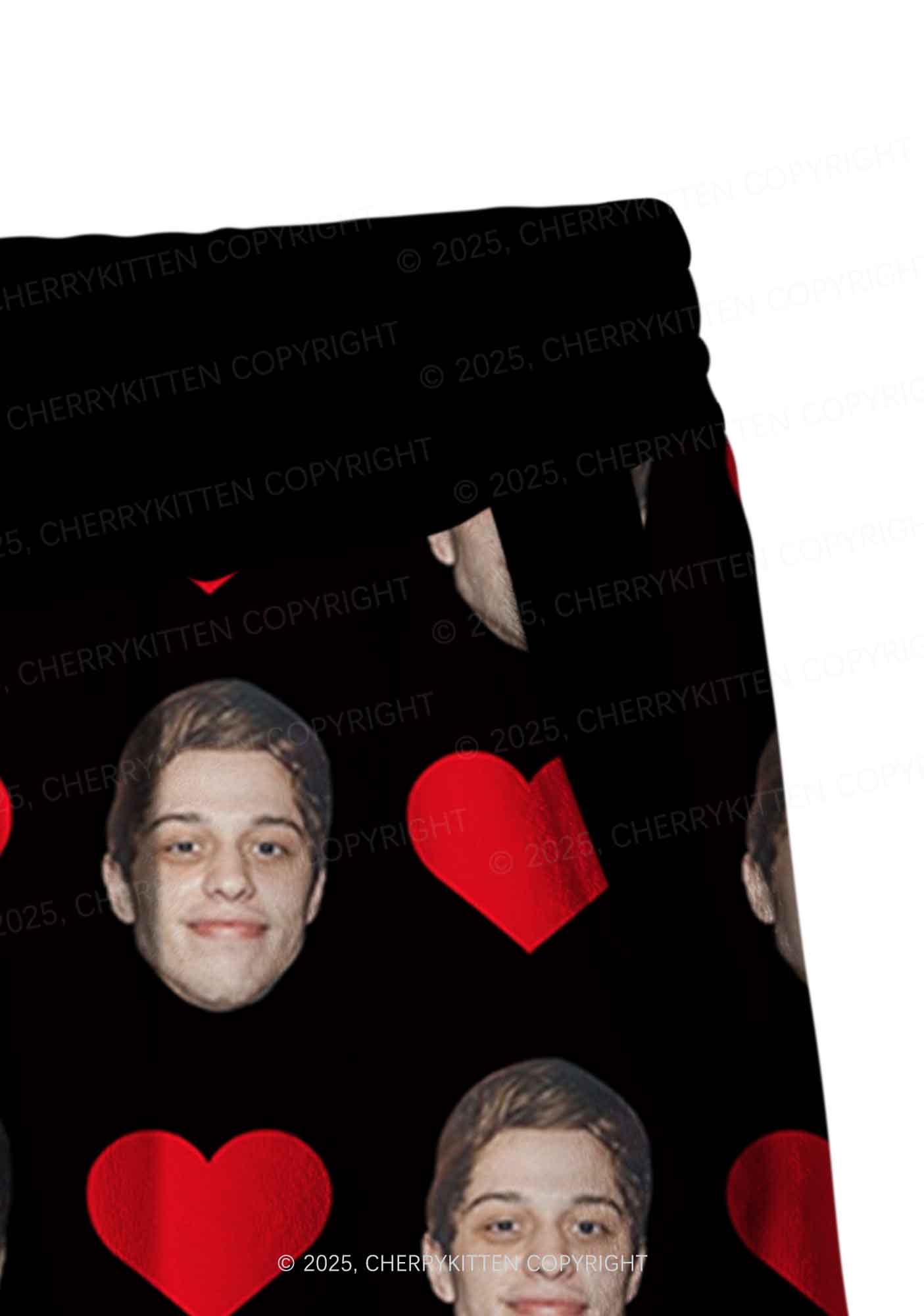 Custom Black Hearts Photo Y2K Valentine's Day Y2K Fleece Long Sleeve Pajama Set Cherrykitten - Image 6