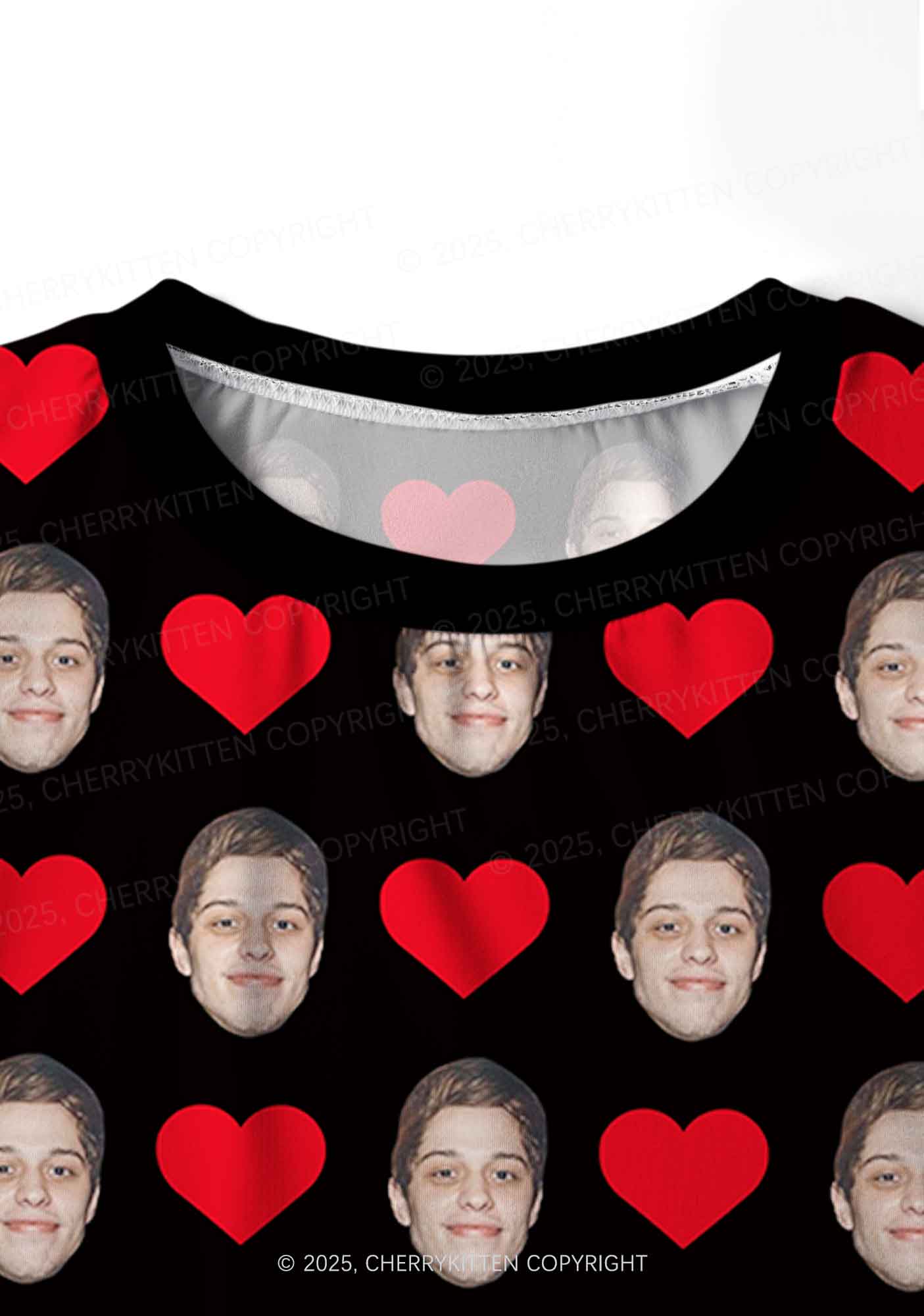 Custom Black Hearts Photo Y2K Valentine's Day Y2K Print Long Sleeve Pajama Set Cherrykitten - Image 4
