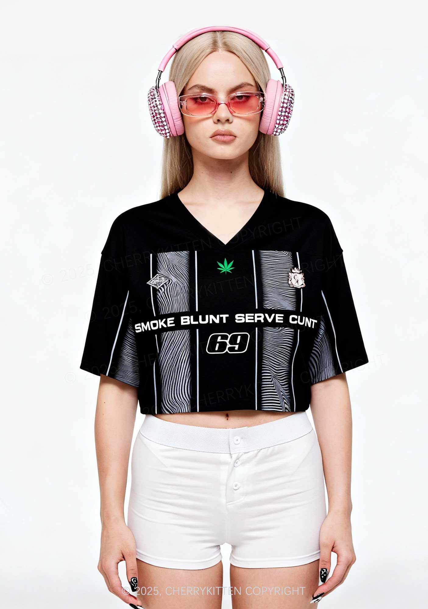 Custom Black Smoke Blunt Y2K Crop Sport Jersey Shirts Cherrykitten - Image 2