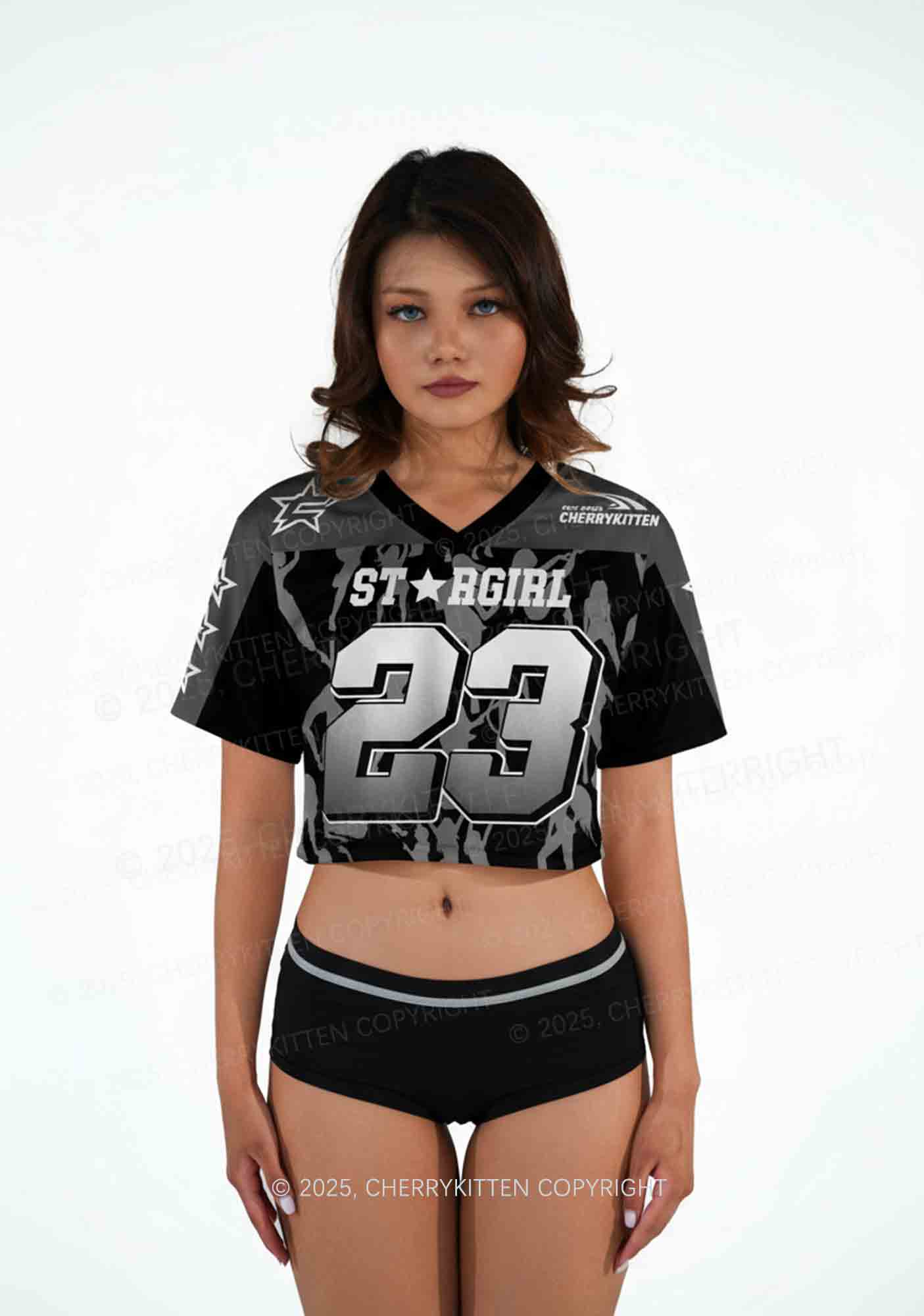 Custom Black Star Girl Y2K Crop Sport Jersey Shirts Cherrykitten - Image 2
