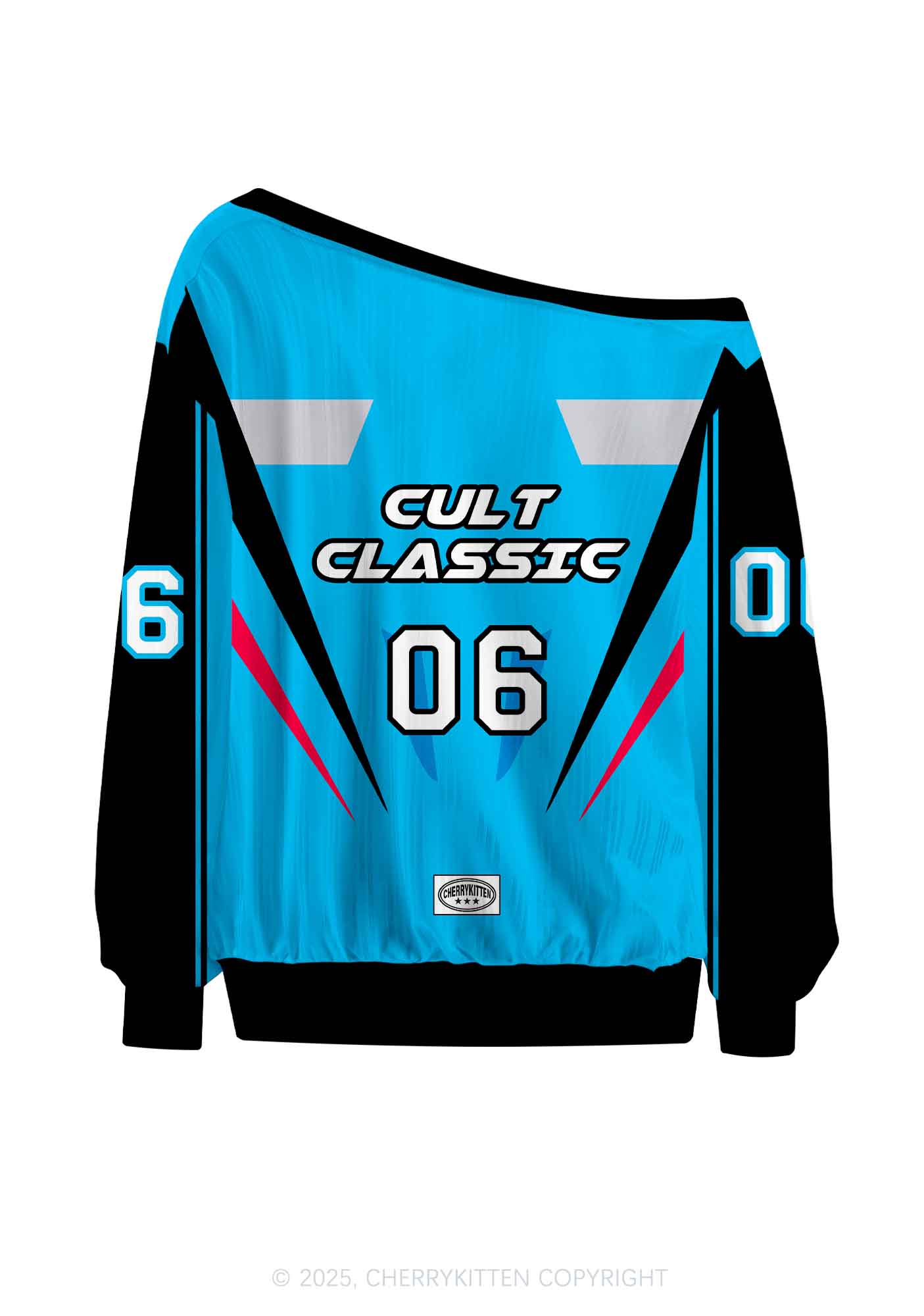 Custom Blue Cult Classic Y2K Off Shoulder Long Sleeve Sport Jersey Shirts Cherrykitten - Image 2