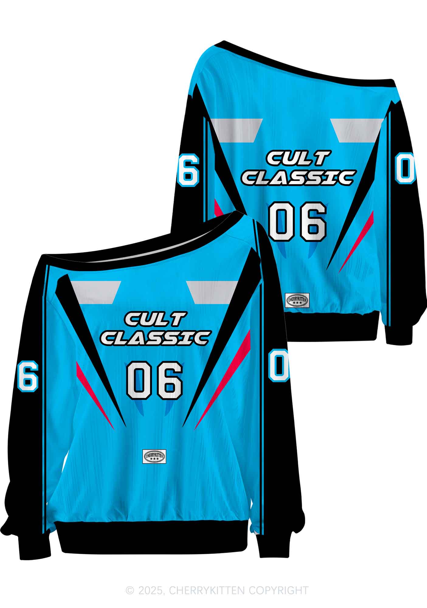 Custom Blue Cult Classic Y2K Off Shoulder Long Sleeve Sport Jersey Shirts Cherrykitten - Image 3