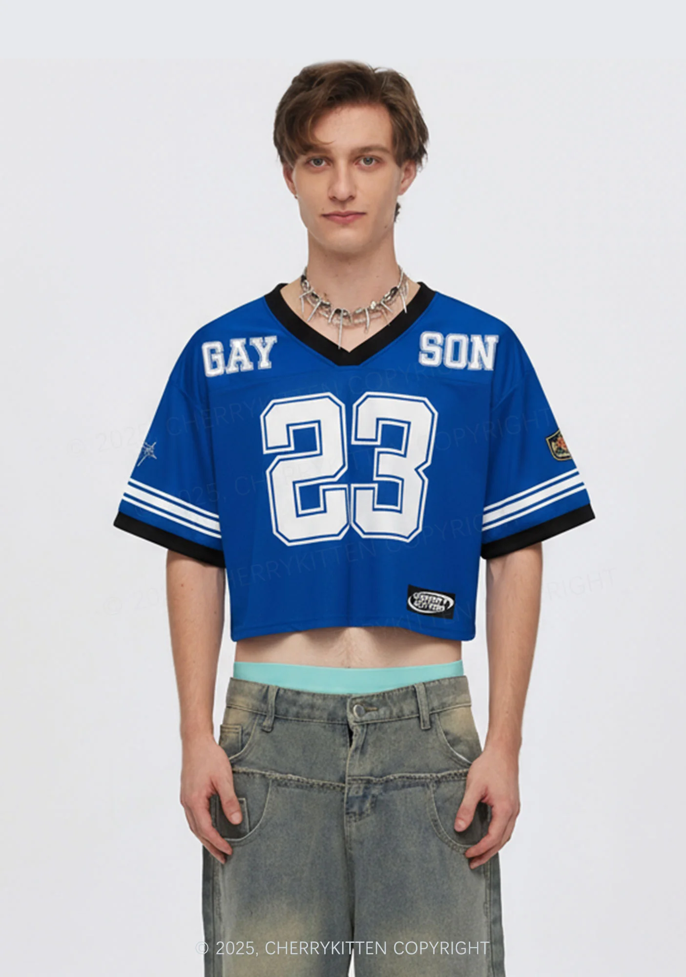 Custom Blue Gay Son Pride Y2K Crop Sport Jersey Shirts Cherrykitten - Image 2