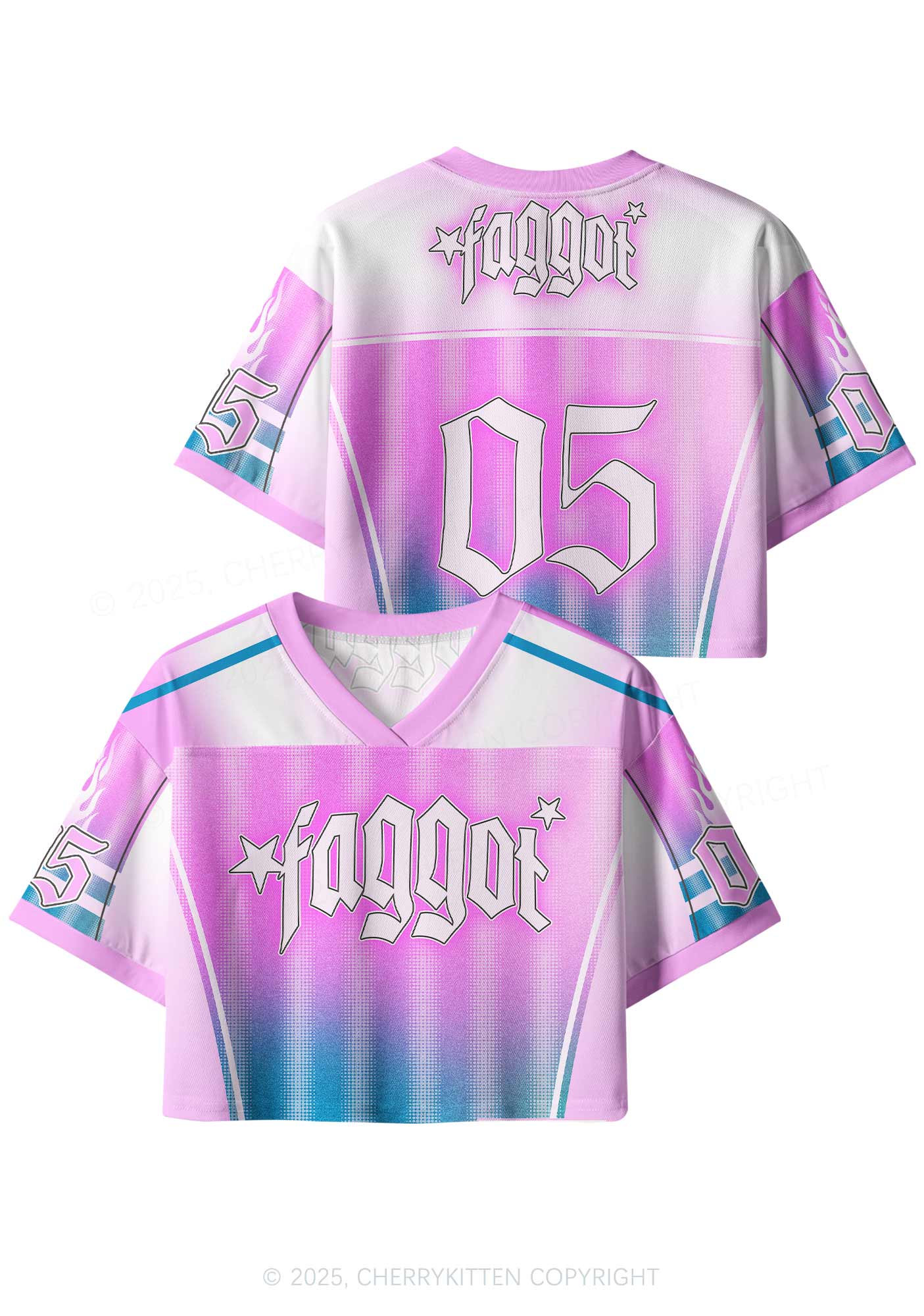Custom Blue Gradient Faggot Pride Y2K Crop Sport Jersey Shirts Cherrykitten - Image 3