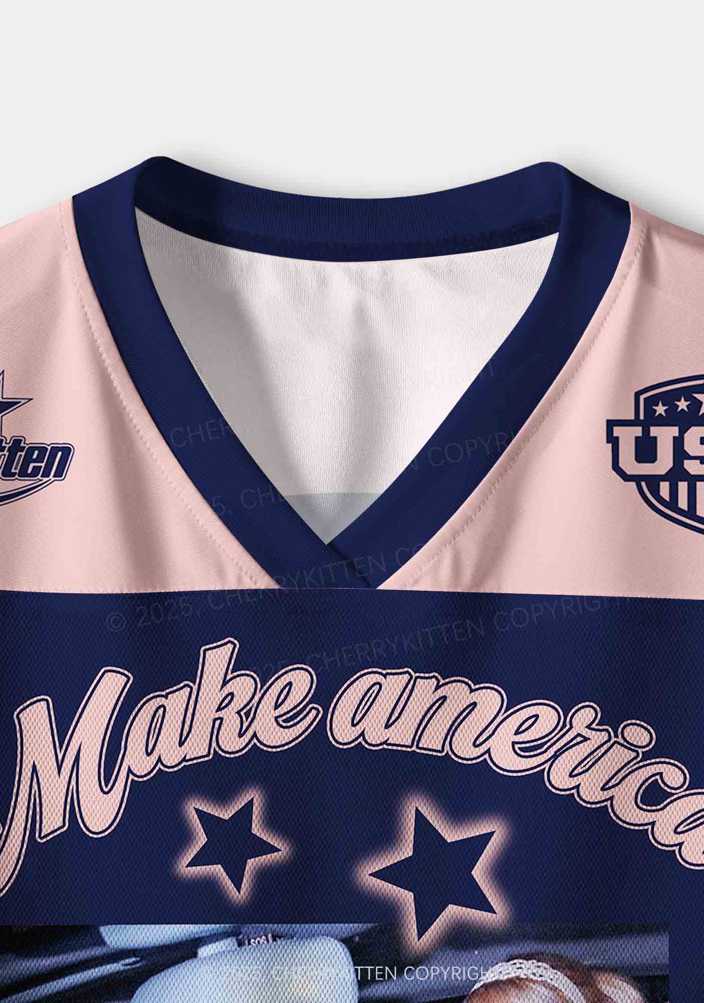 Custom Blue Make America Great Again Y2K Crop Sport Jersey Shirts Cherrykitten - Image 4