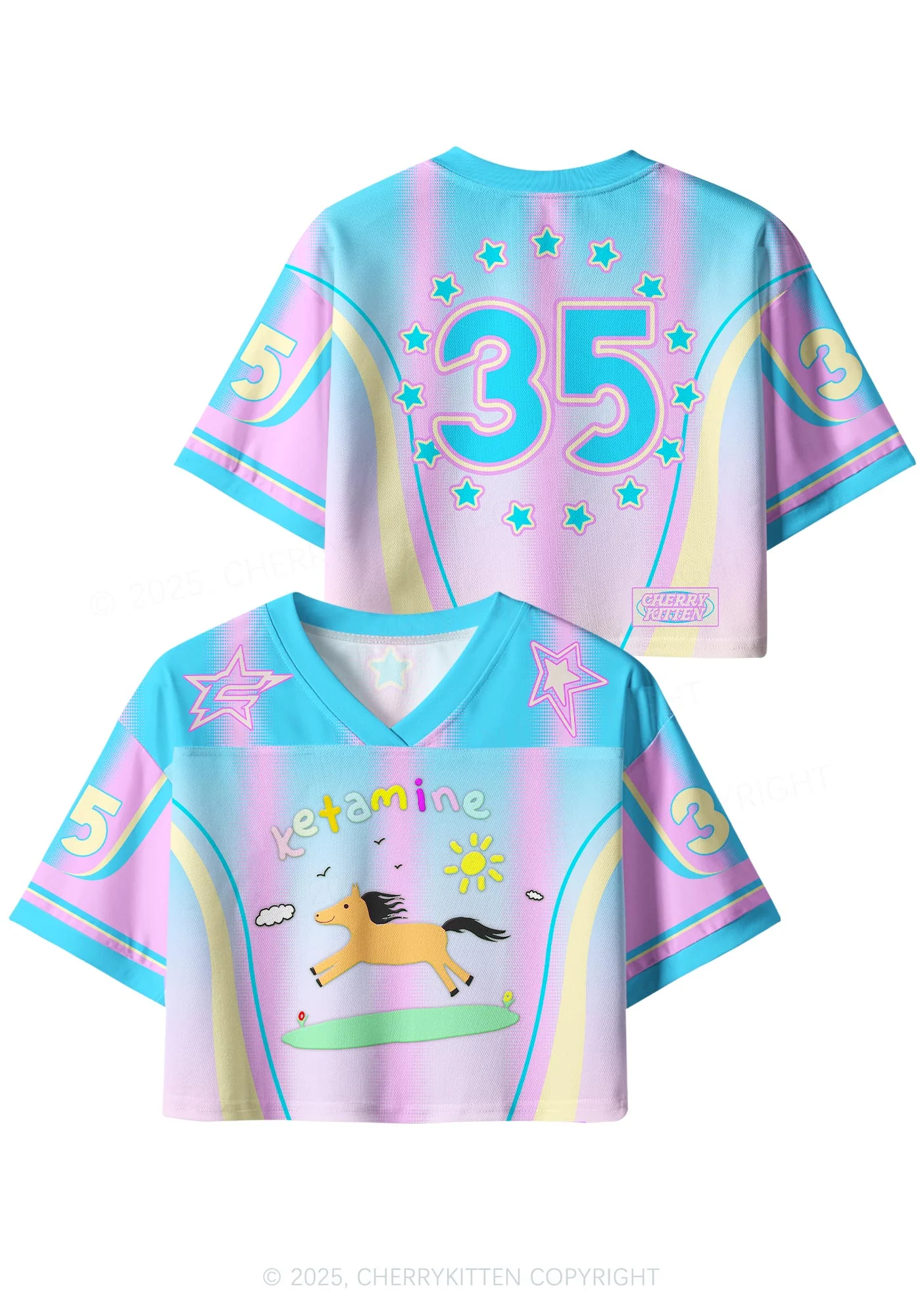Custom Blue Pony Y2K Crop Sport Jersey Shirts Cherrykitten - Image 3