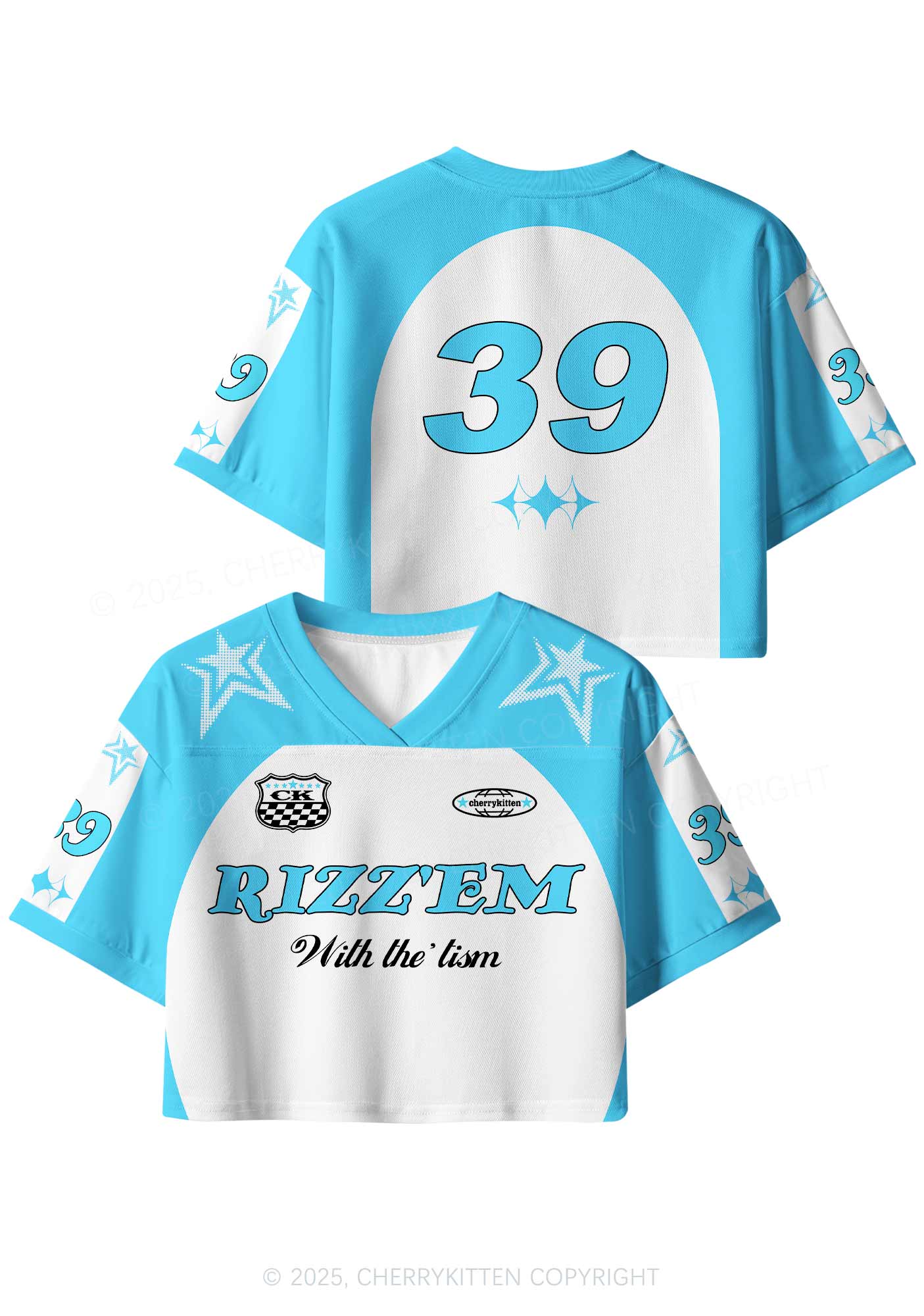 Custom Blue Rizz Em Tism Y2K Crop Sport Jersey Shirts Cherrykitten - Image 3