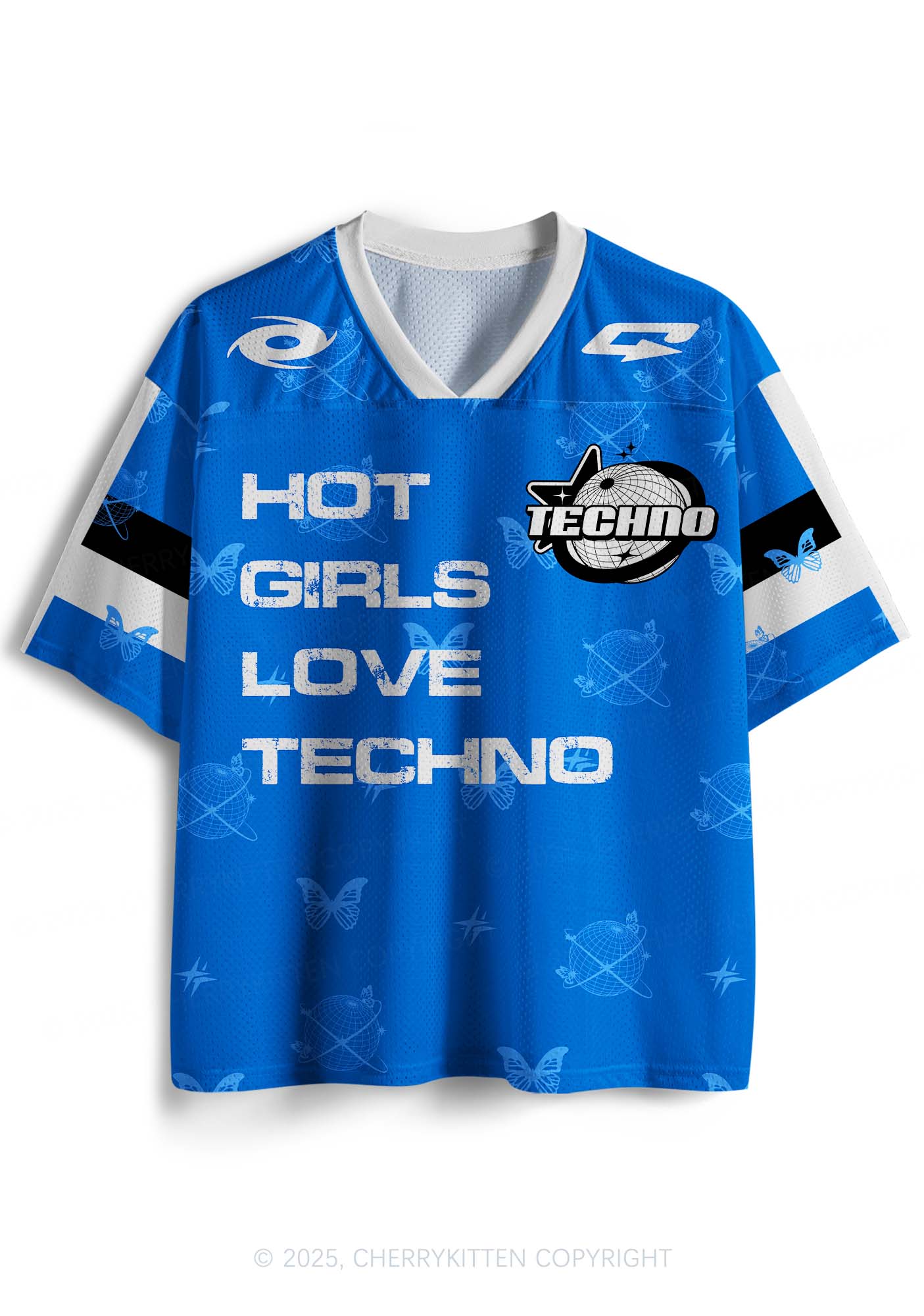 Custom Blue Techno Girls Y2K Sport Jersey Shirts Cherrykitten - Image 2