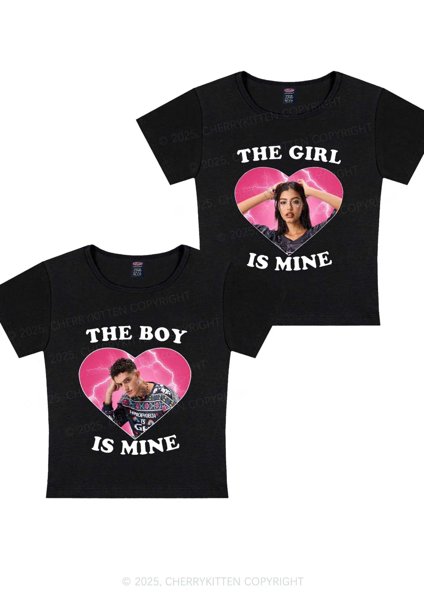 Custom Boy Girl Is Mine Y2K Valentine's Day Baby Tee Cherrykitten - Image 2