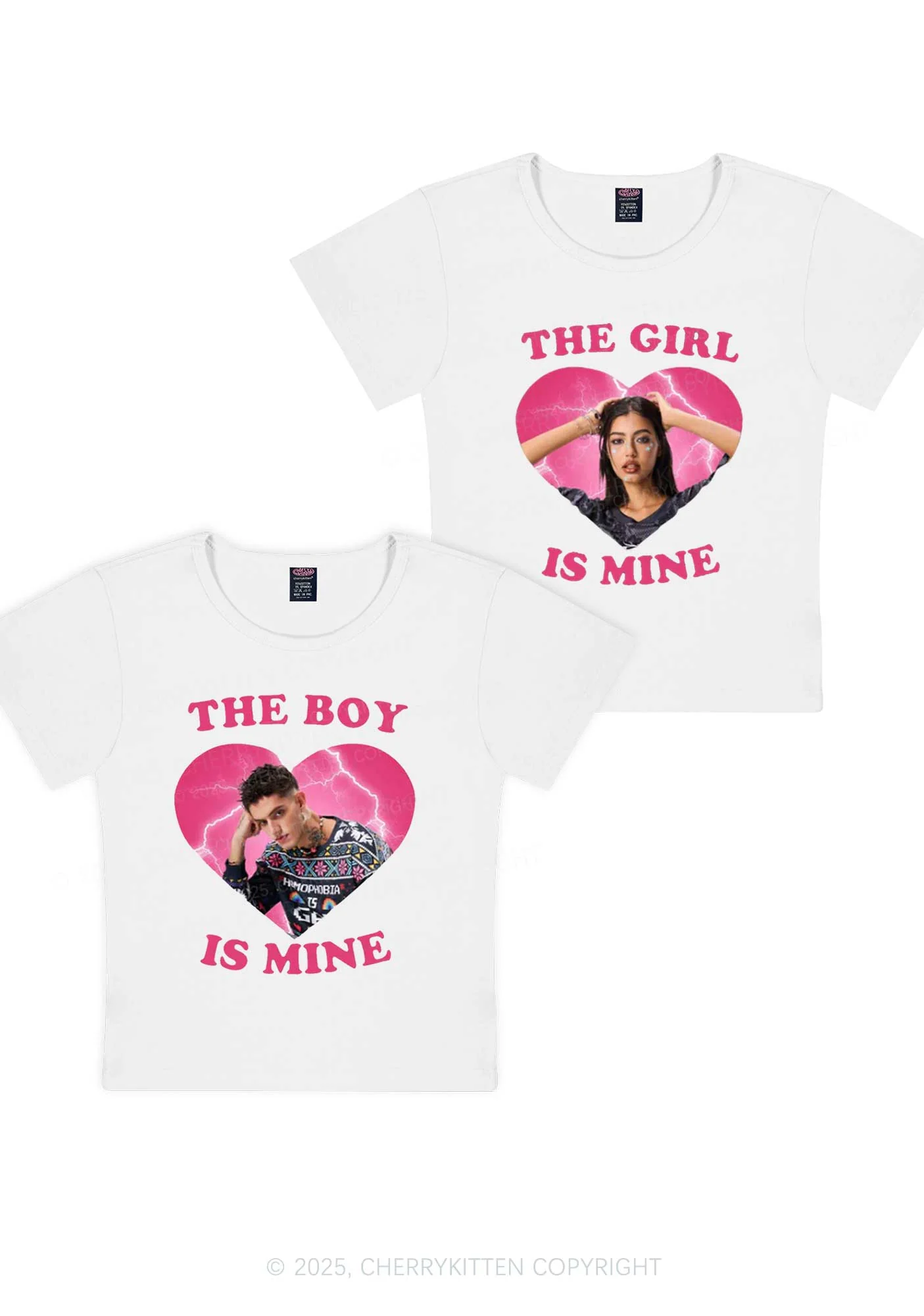 Custom Boy Girl Is Mine Y2K Valentine's Day Baby Tee Cherrykitten - Image 3