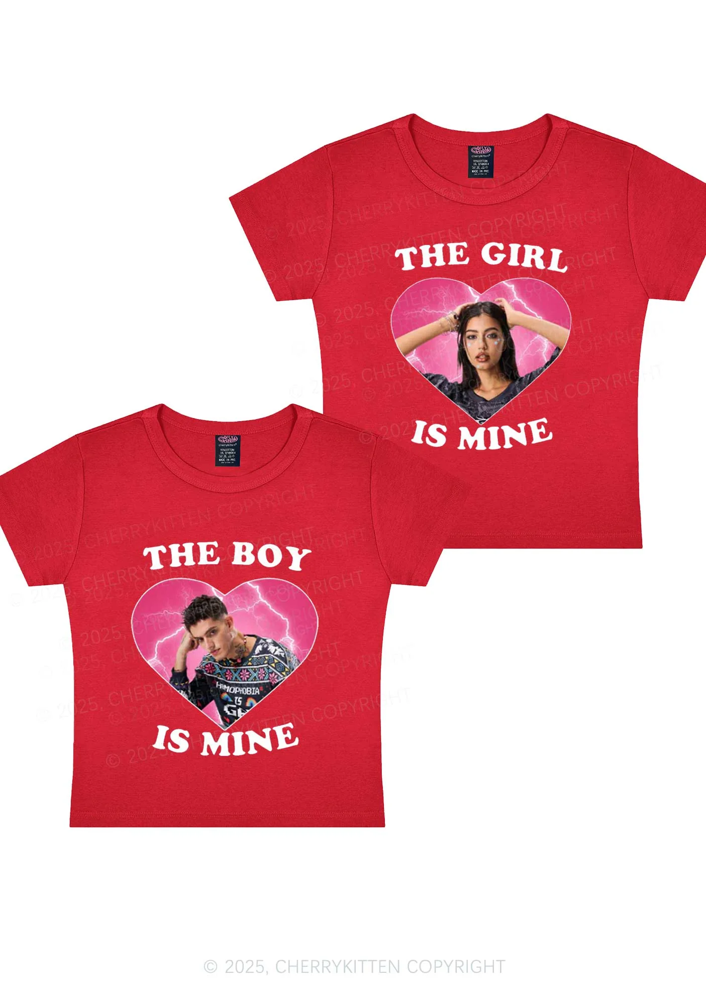 Custom Boy Girl Is Mine Y2K Valentine's Day Baby Tee Cherrykitten - Image 4