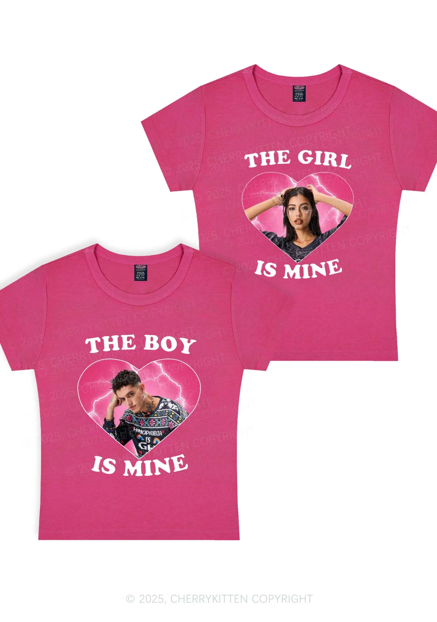 Custom Boy Girl Is Mine Y2K Valentine's Day Baby Tee Cherrykitten - Image 5